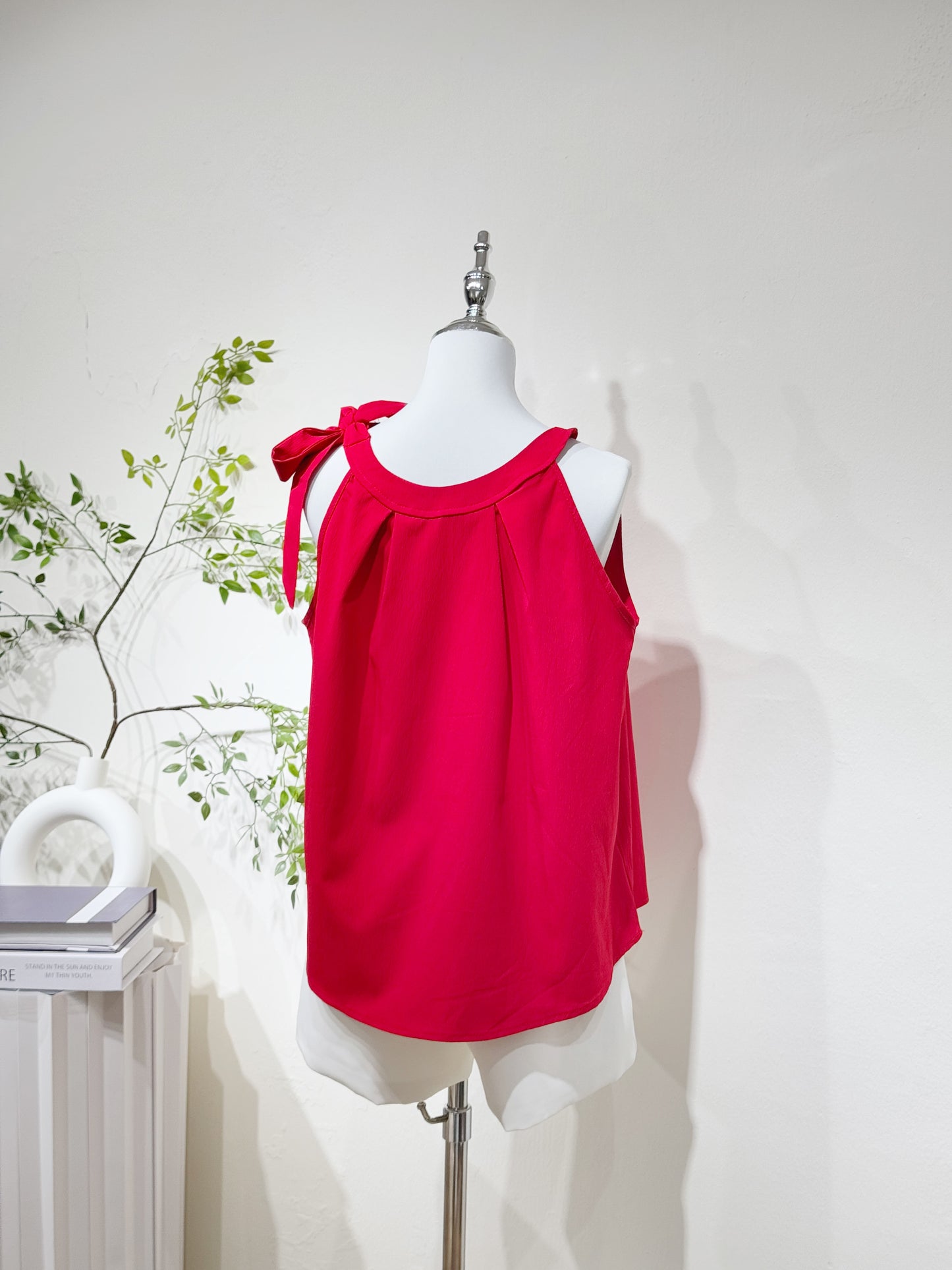 Halter Shoulder Strap Red Blouse