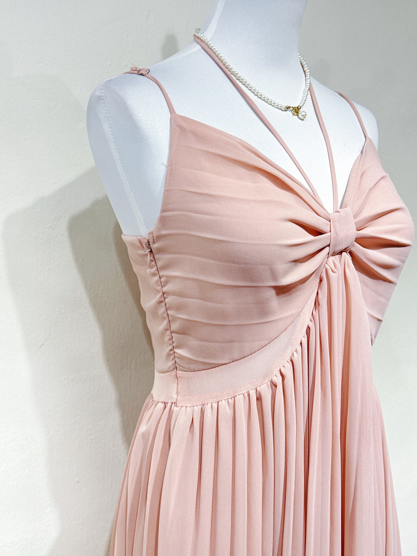 Halter V-Neck Pleated Chiffon Dress