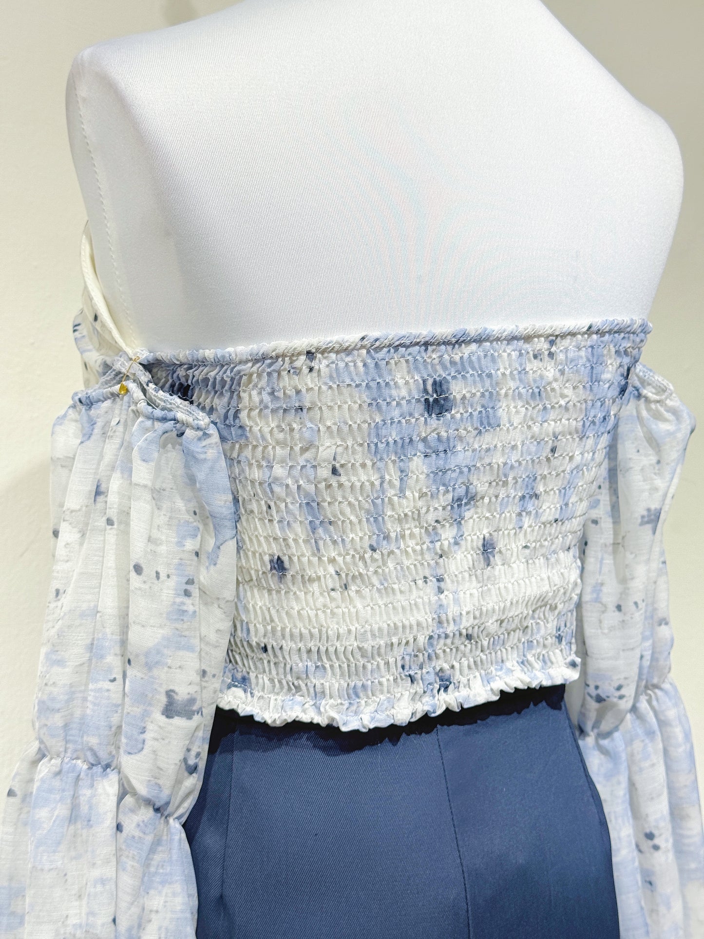Off-Shoulder Chiffon Flare Sleeve Crop Top