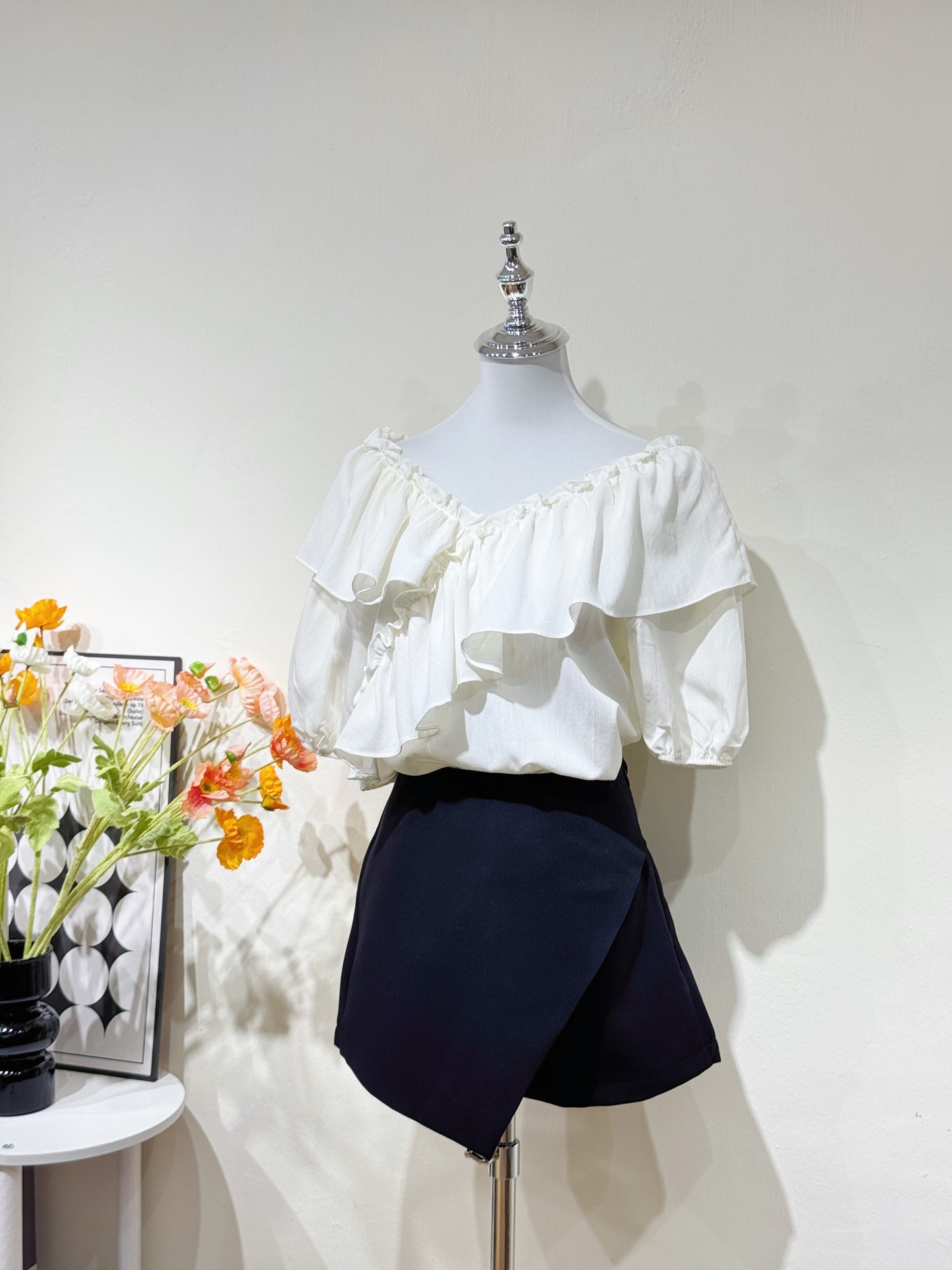 Beige Ruffle Sleeve Top
