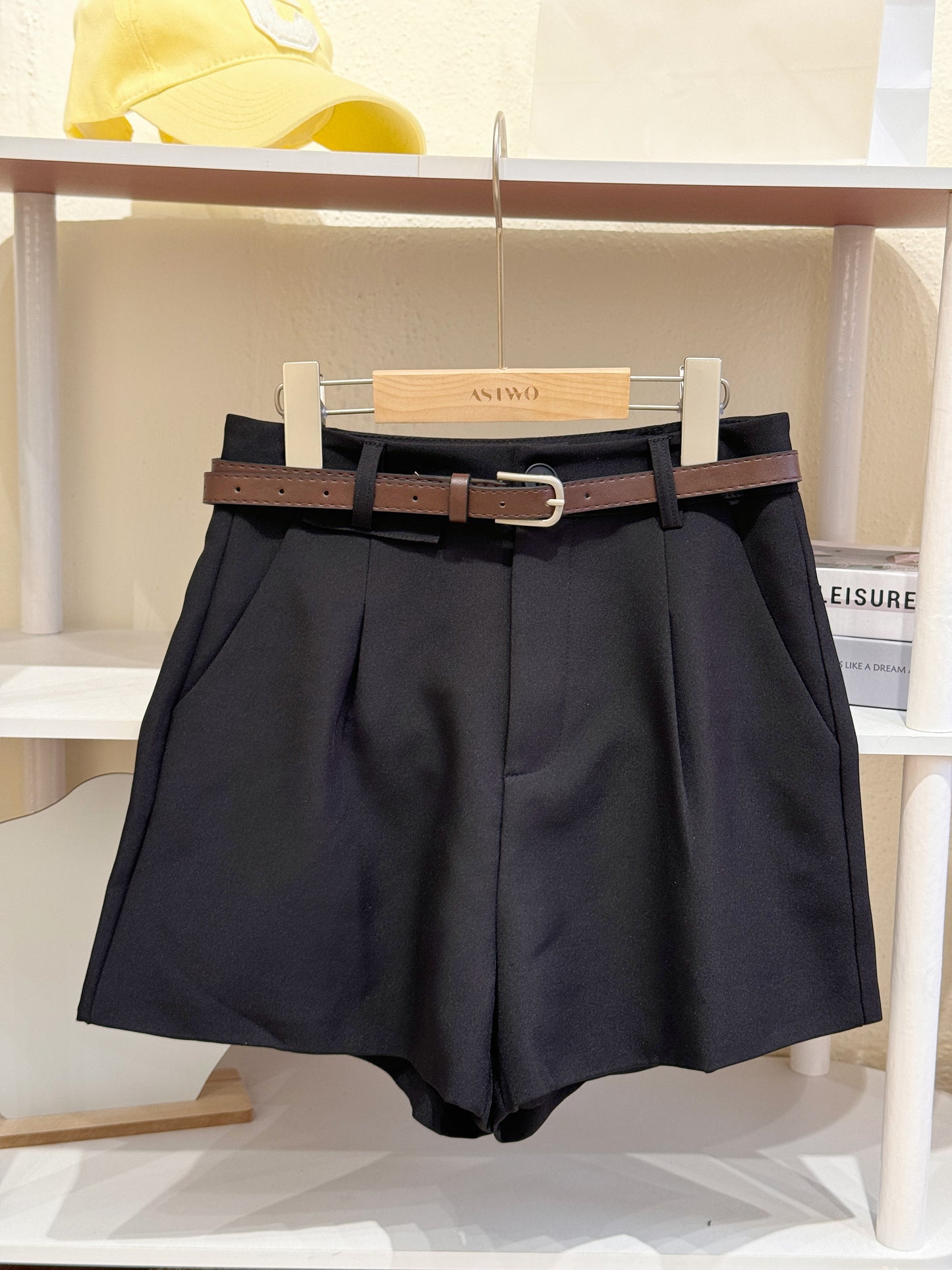 Belted High-Waisted Tailored Shorts