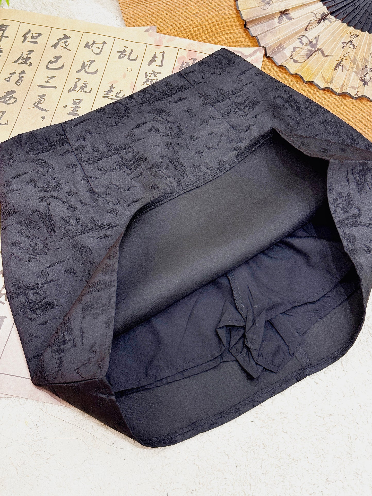 Black Jacquard A-Line Skirt