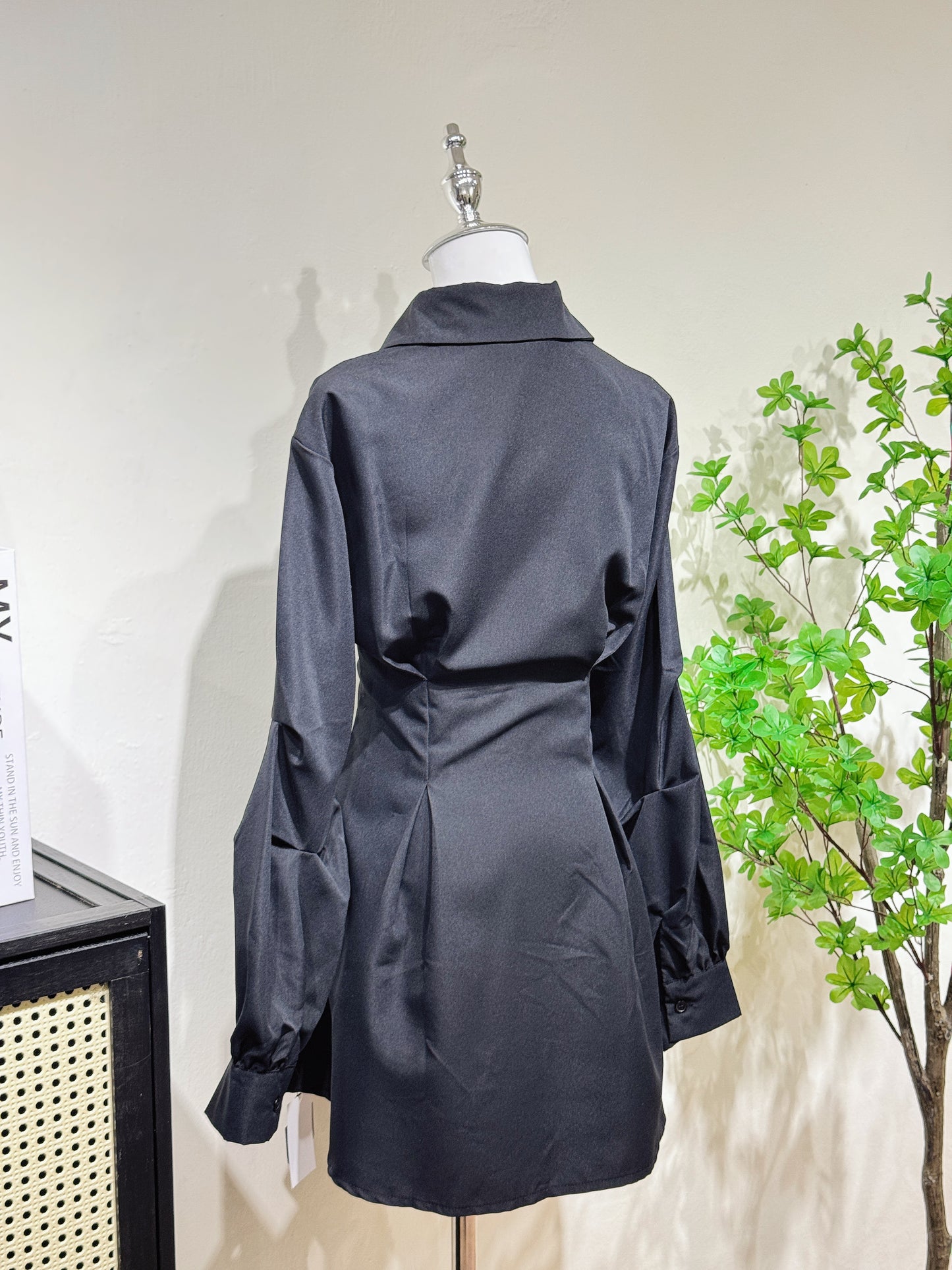 Black Fitted Long Sleeve Shirt Dress