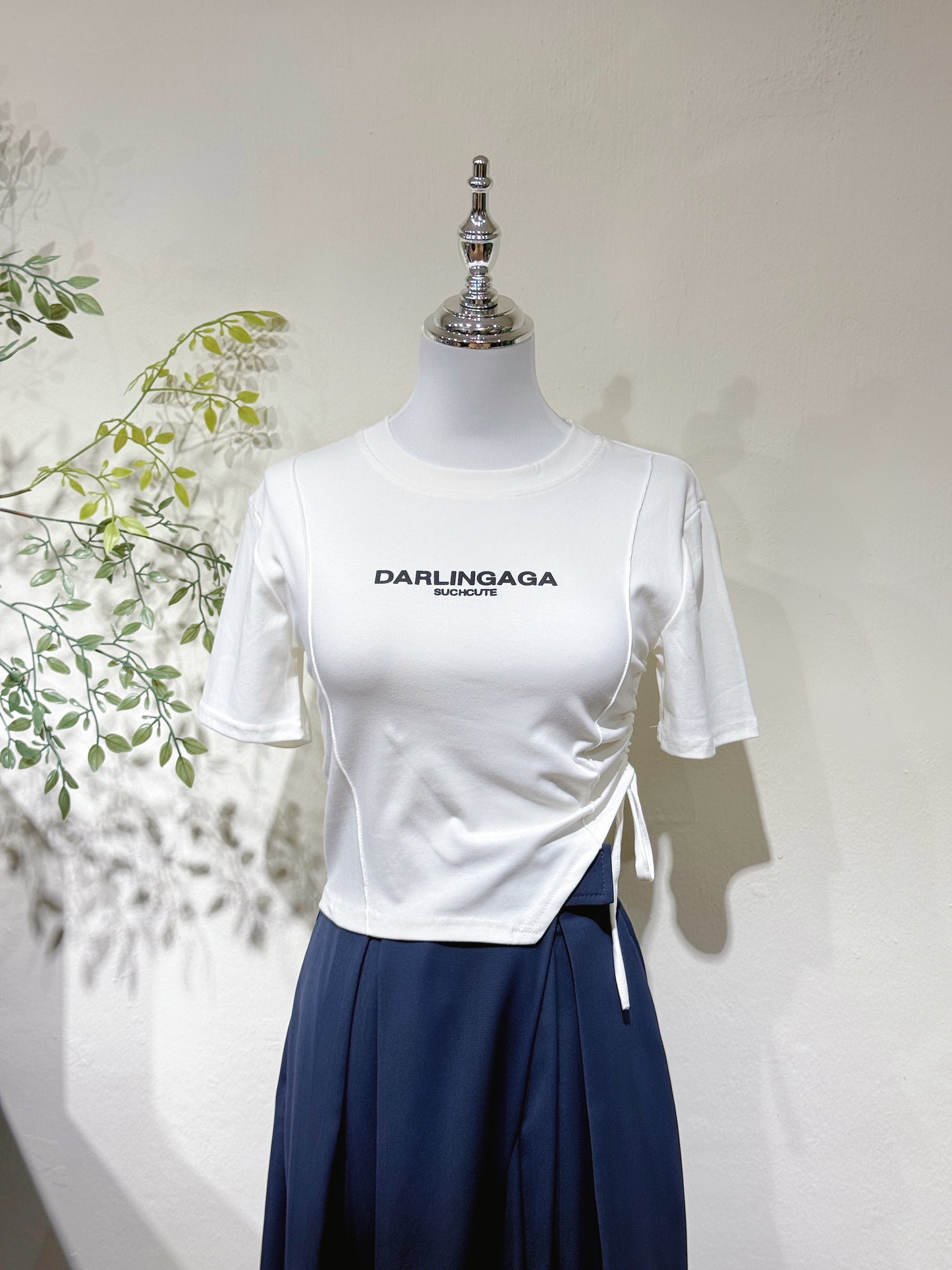 Drawstring Letter Crop Tee