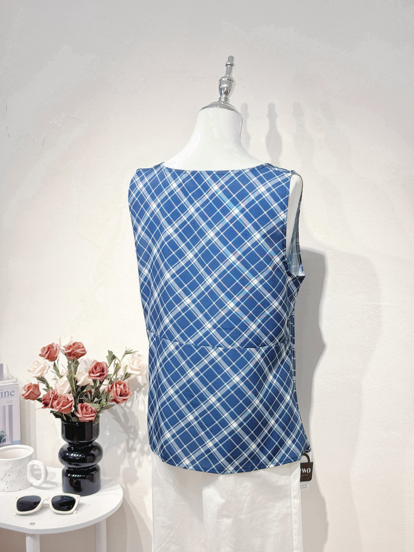 Vintage Navy Check Sleeveless Top