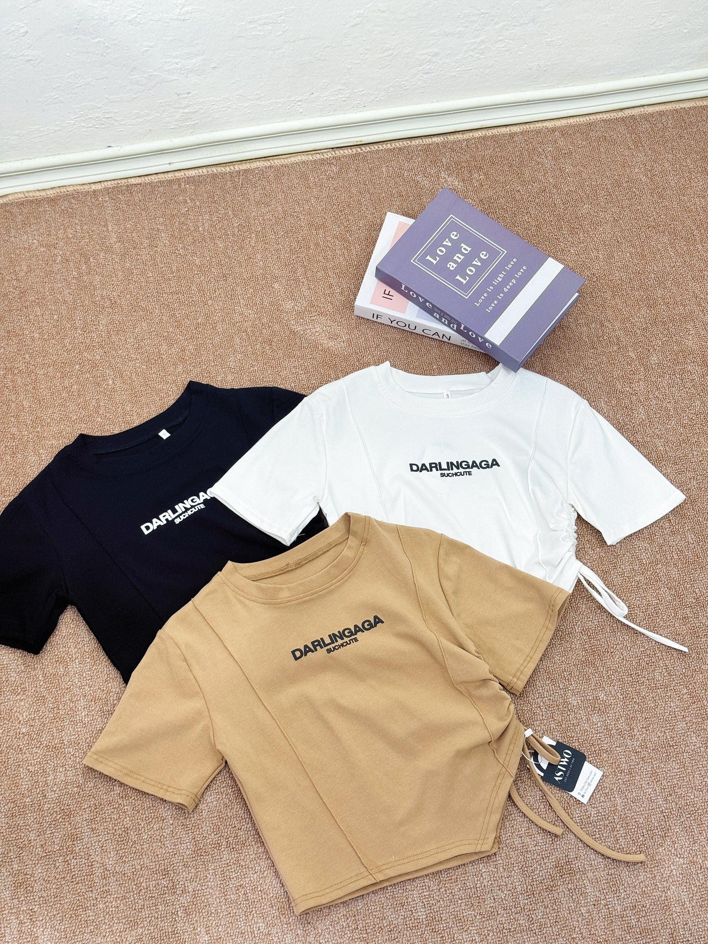 Drawstring Letter Crop Tee
