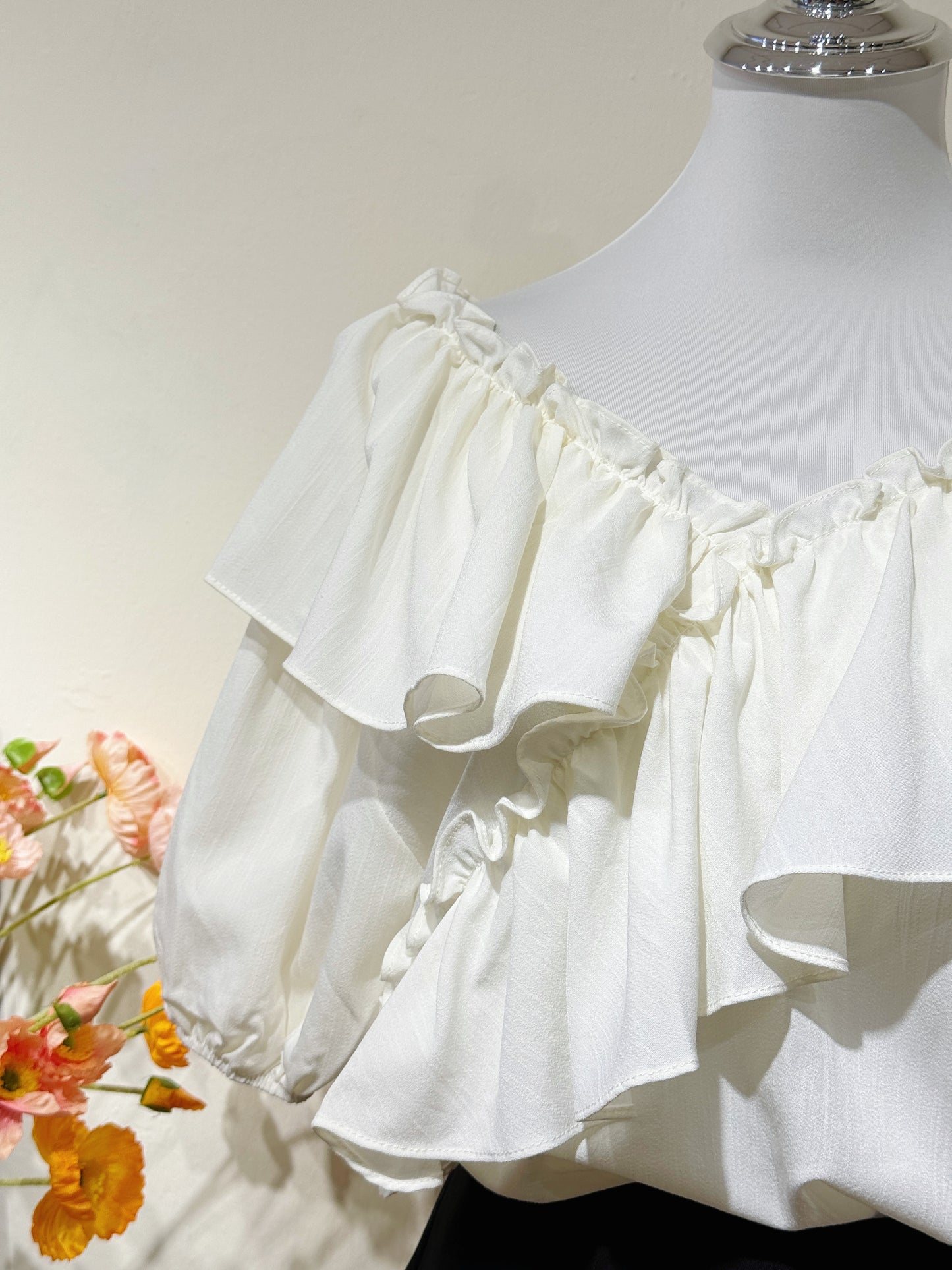Beige Ruffle Sleeve Top