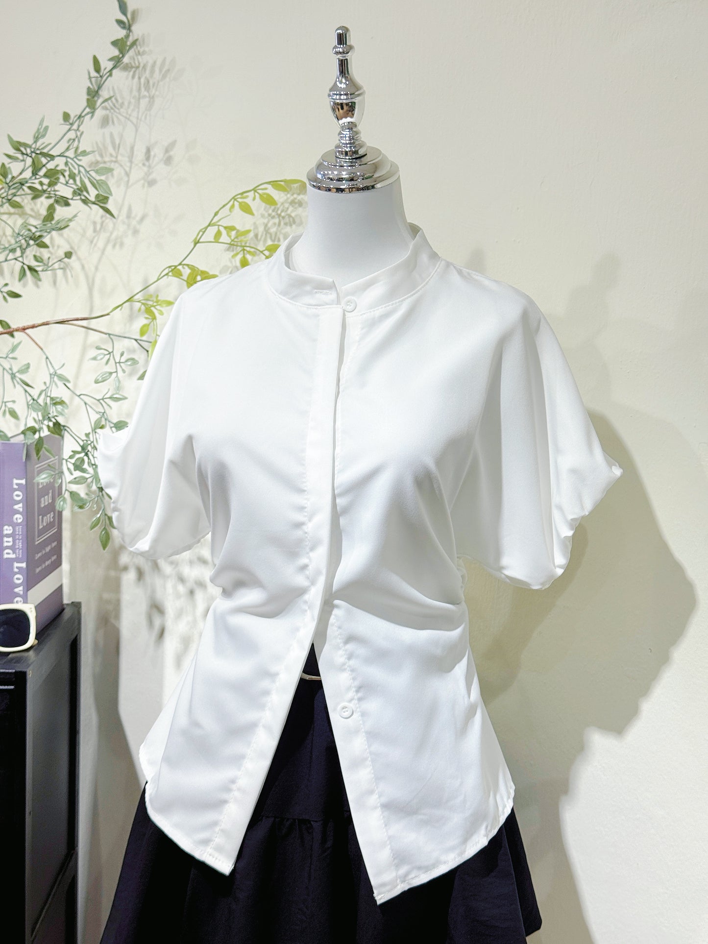 Waist-Tie Stand Collar Shirt