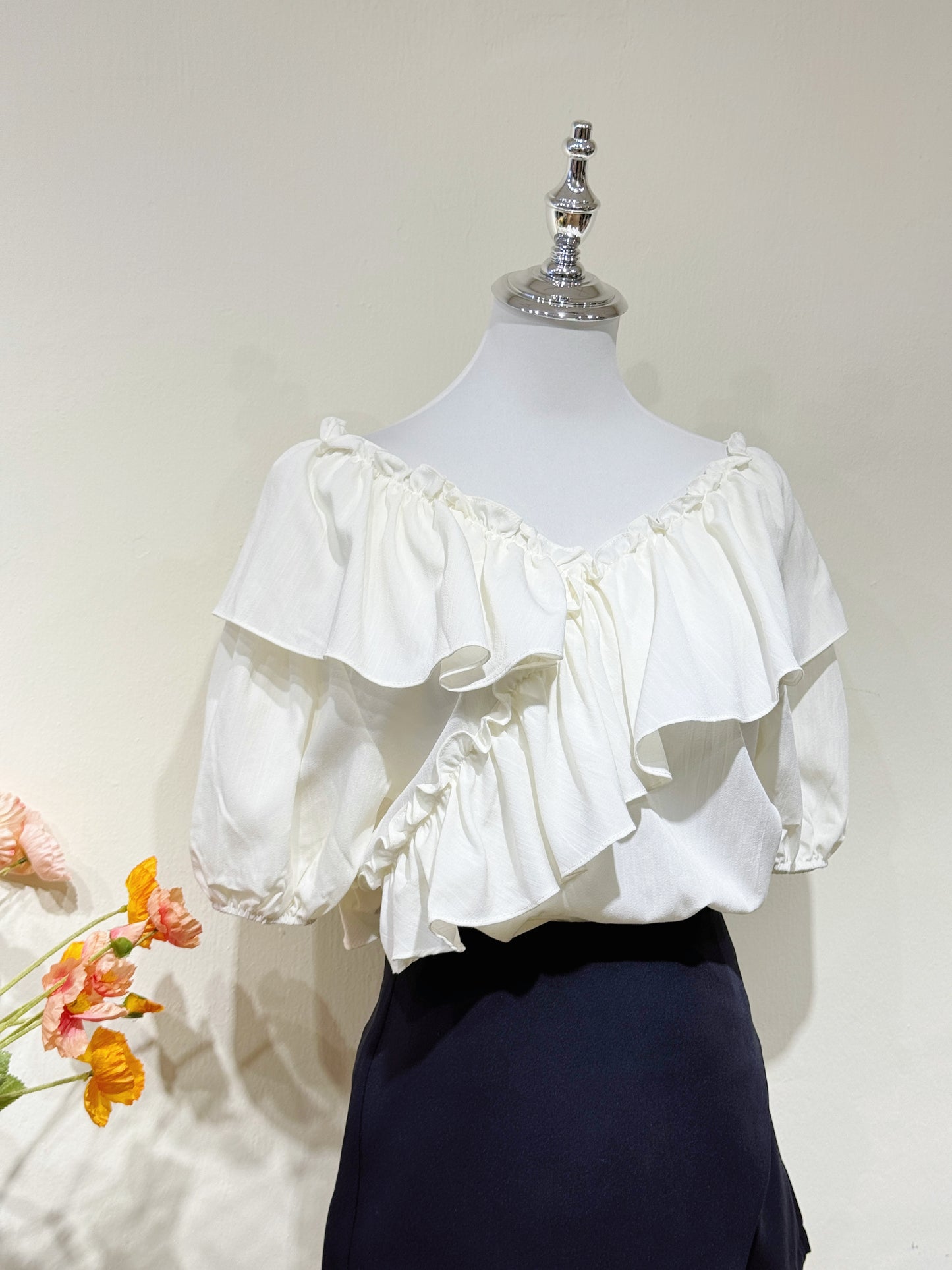 Beige Ruffle Sleeve Top