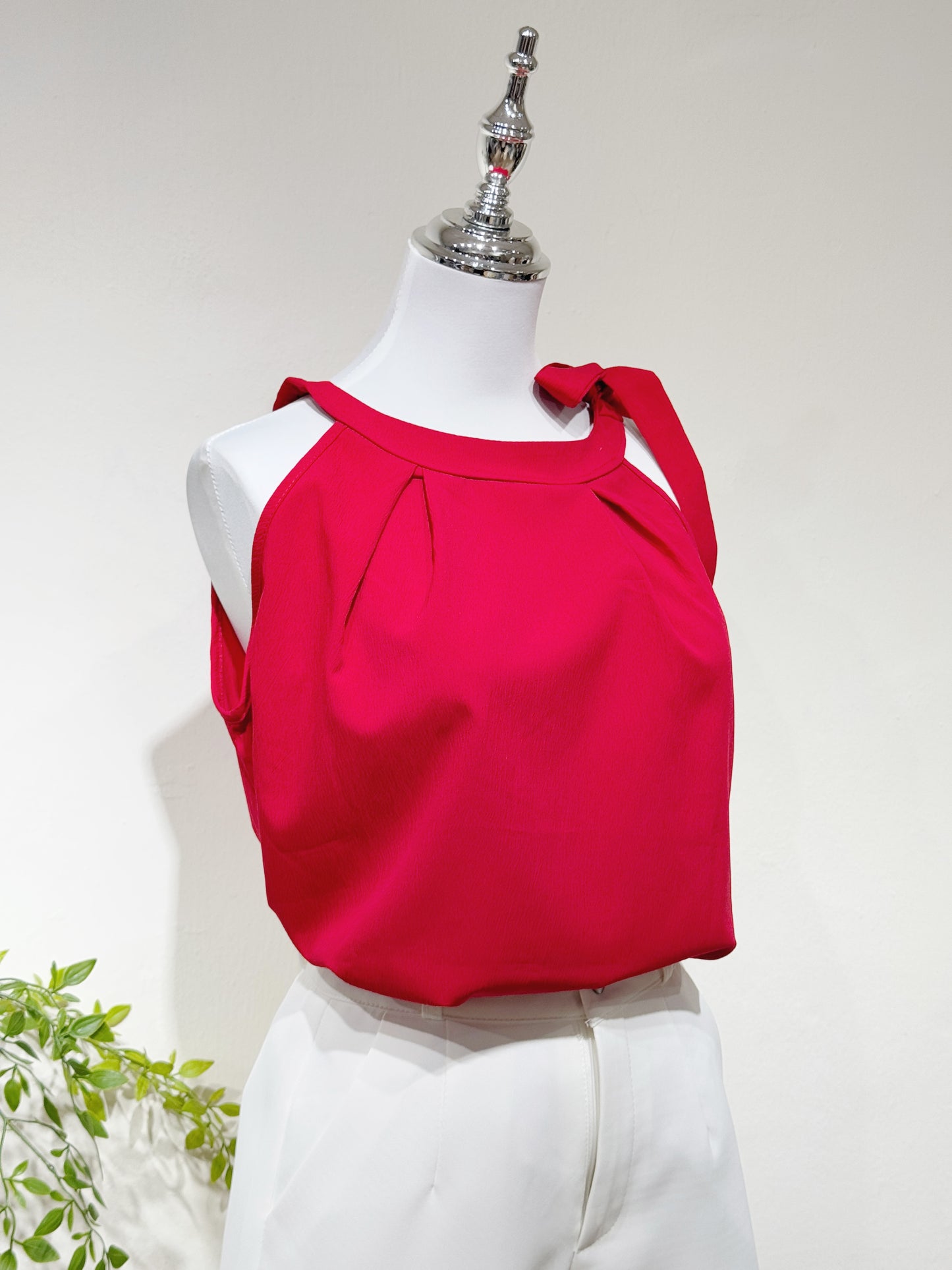 Halter Shoulder Strap Red Blouse