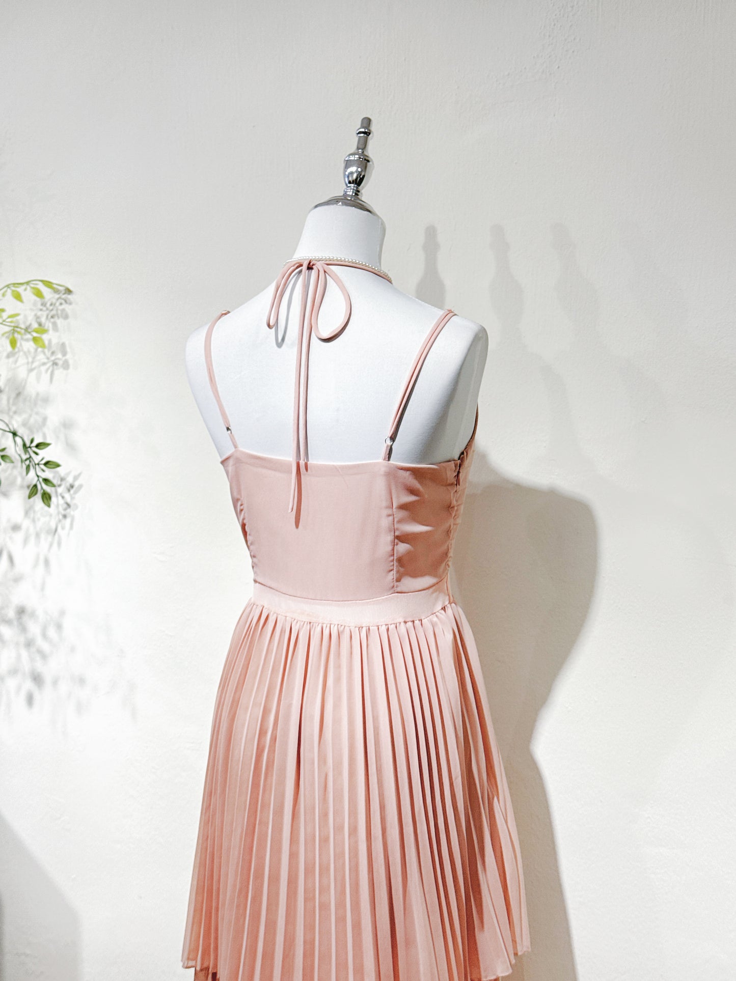 Halter V-Neck Pleated Chiffon Dress