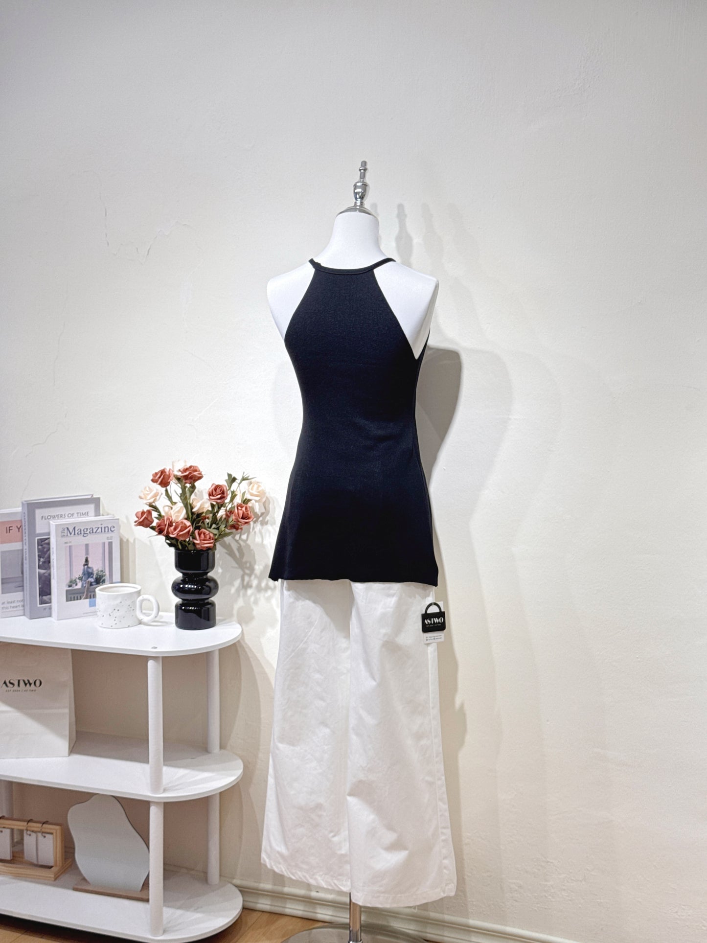 Black Halter Slim-Fit Knit Top