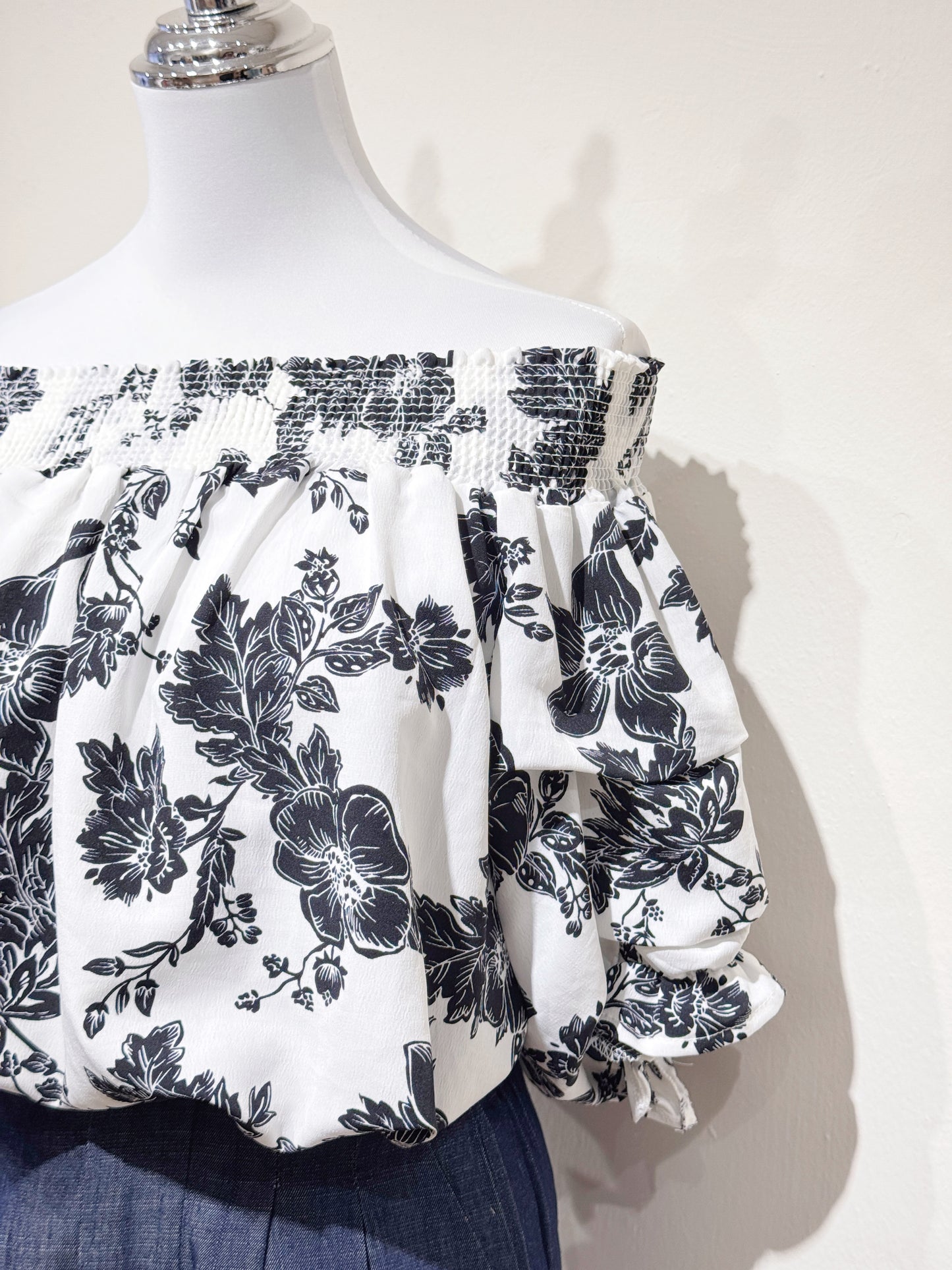 Off-Shoulder Black Floral Printed Top
