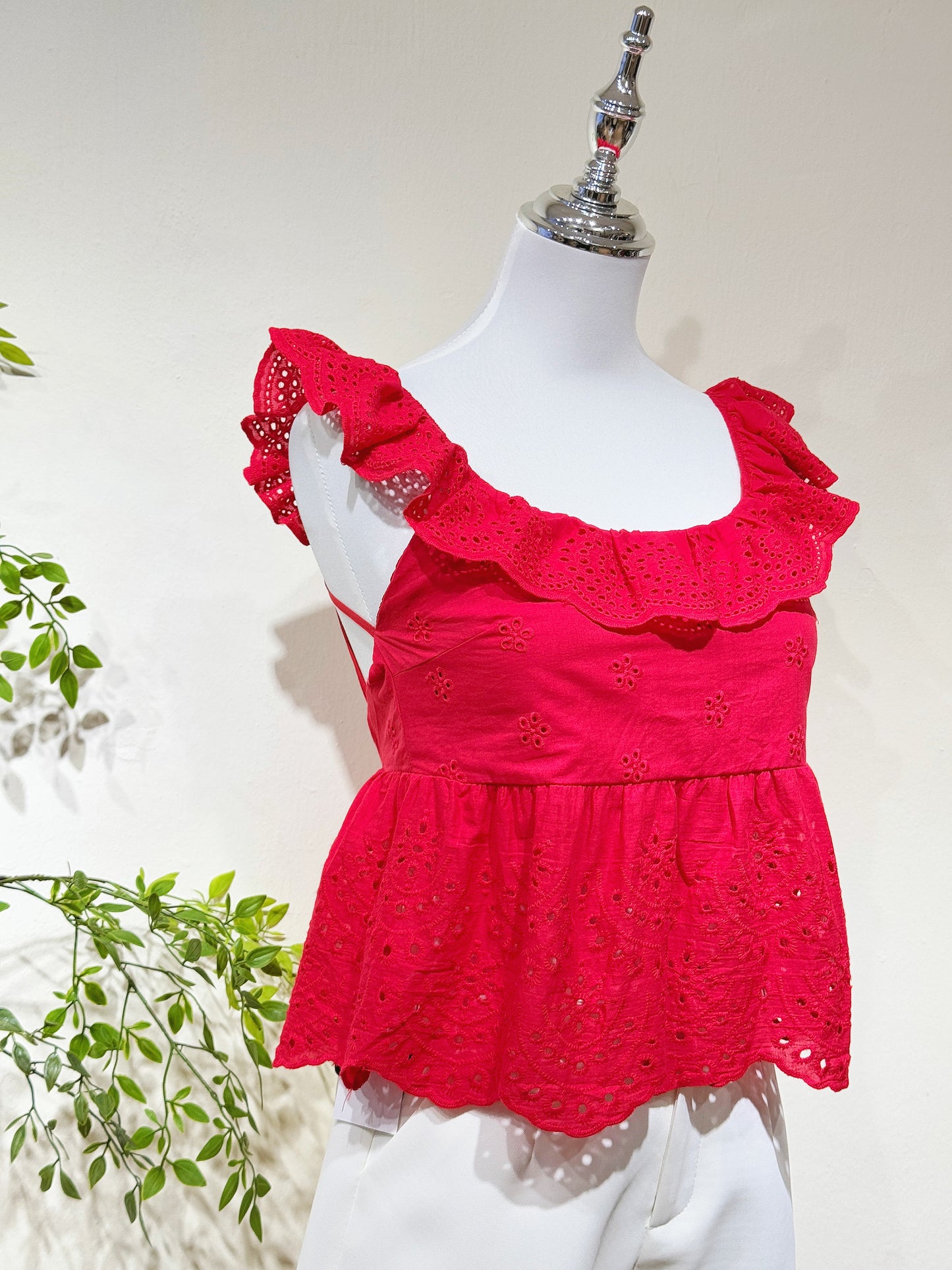 Cotton Lace Ruffle Back-Tie Cami