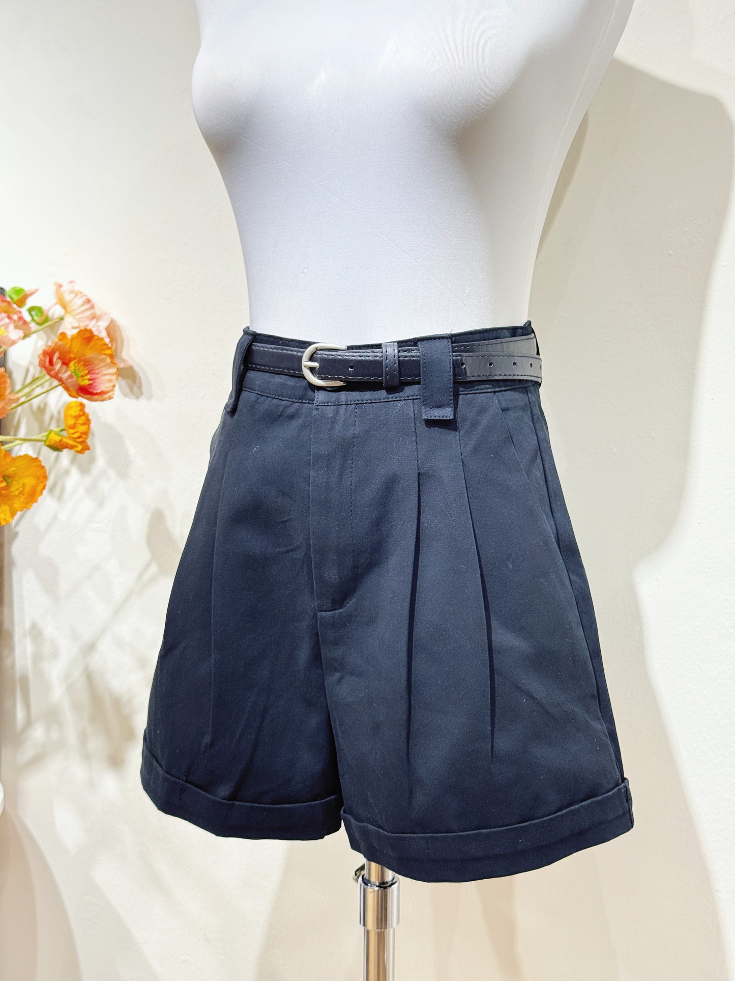 Black Denim Tailored Shorts