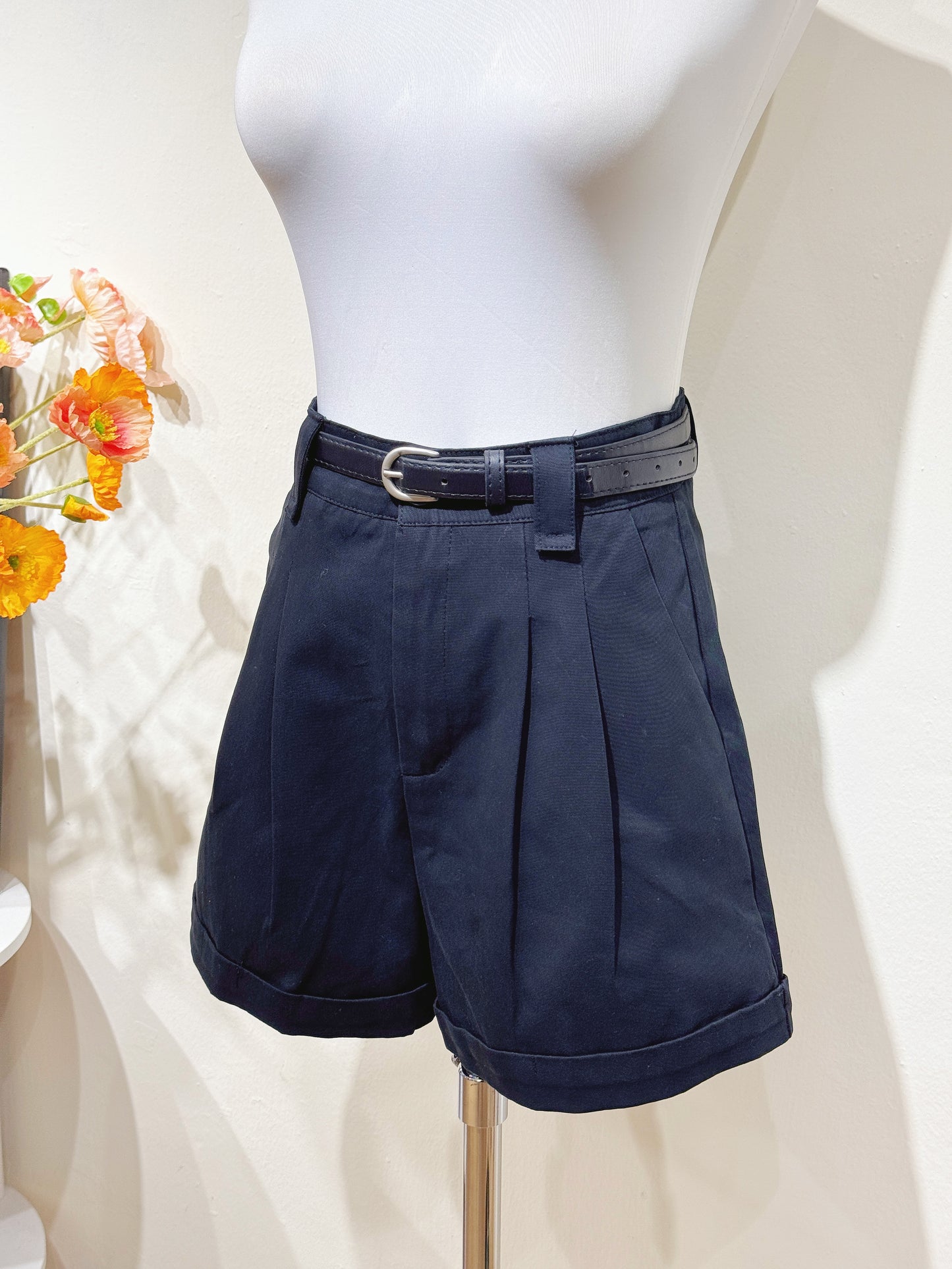 Black Denim Tailored Shorts