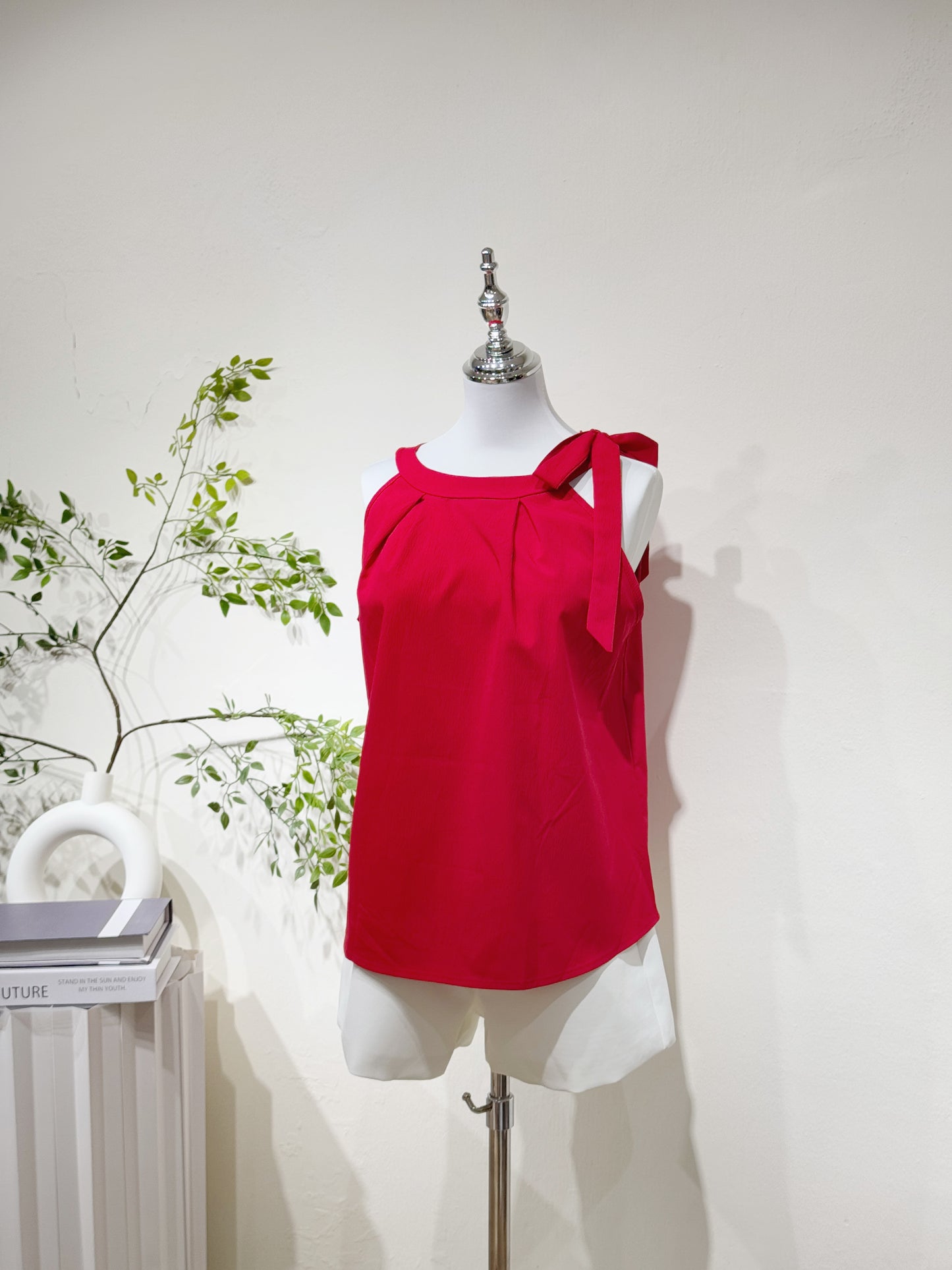 Halter Shoulder Strap Red Blouse