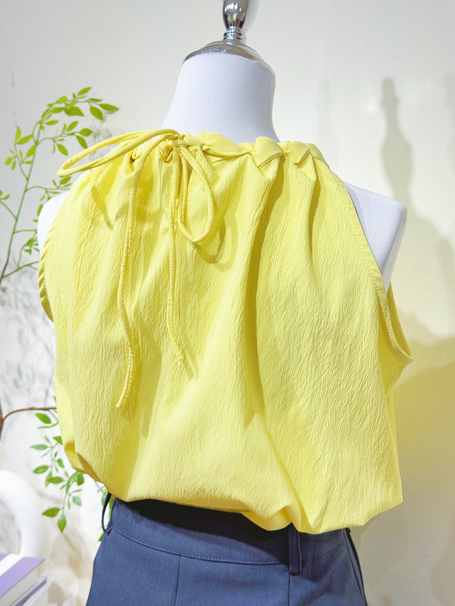 Sleeveless Braided Collar Top