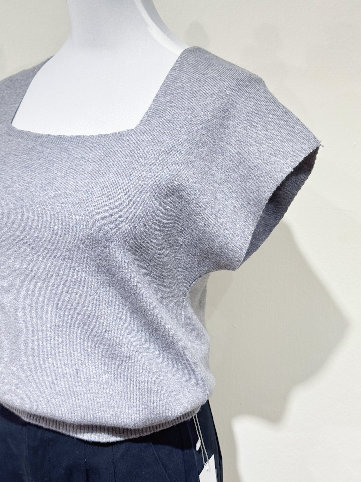 Grey Square-Neck Knit Top