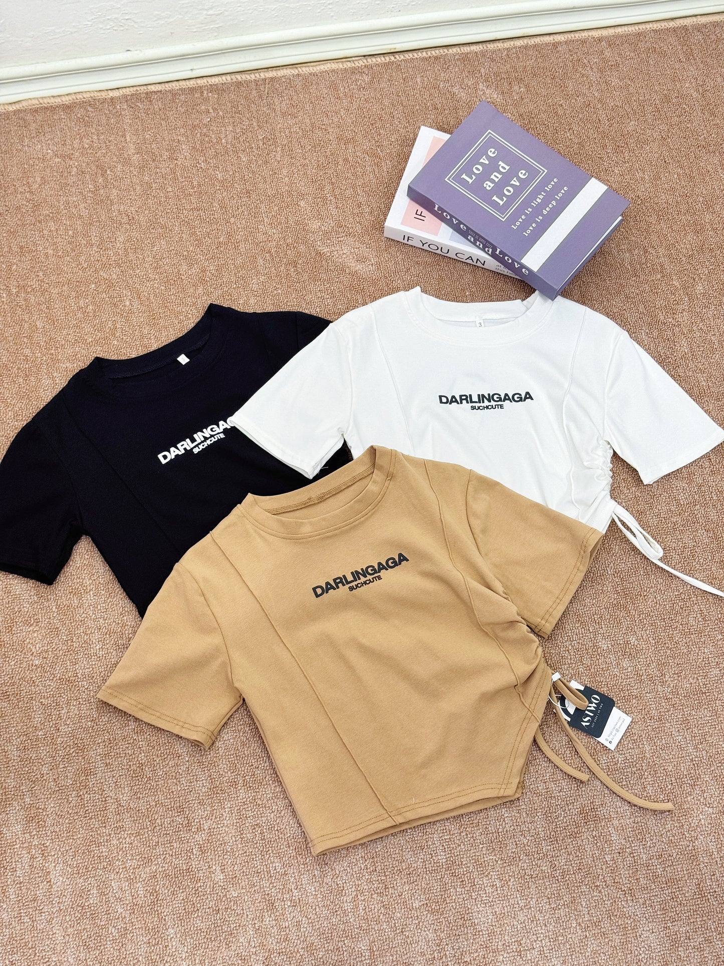 Drawstring Letter Crop Tee