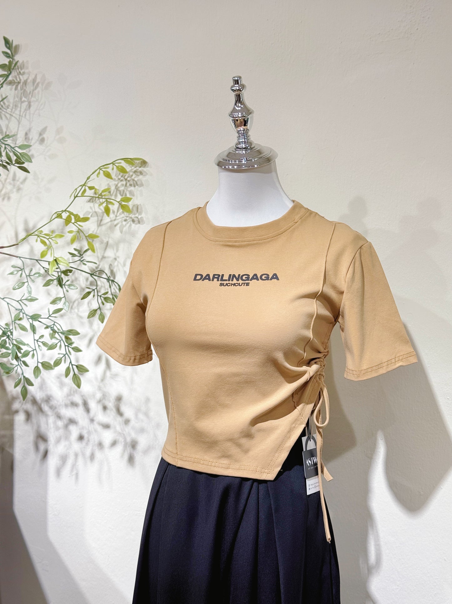 Drawstring Letter Crop Tee