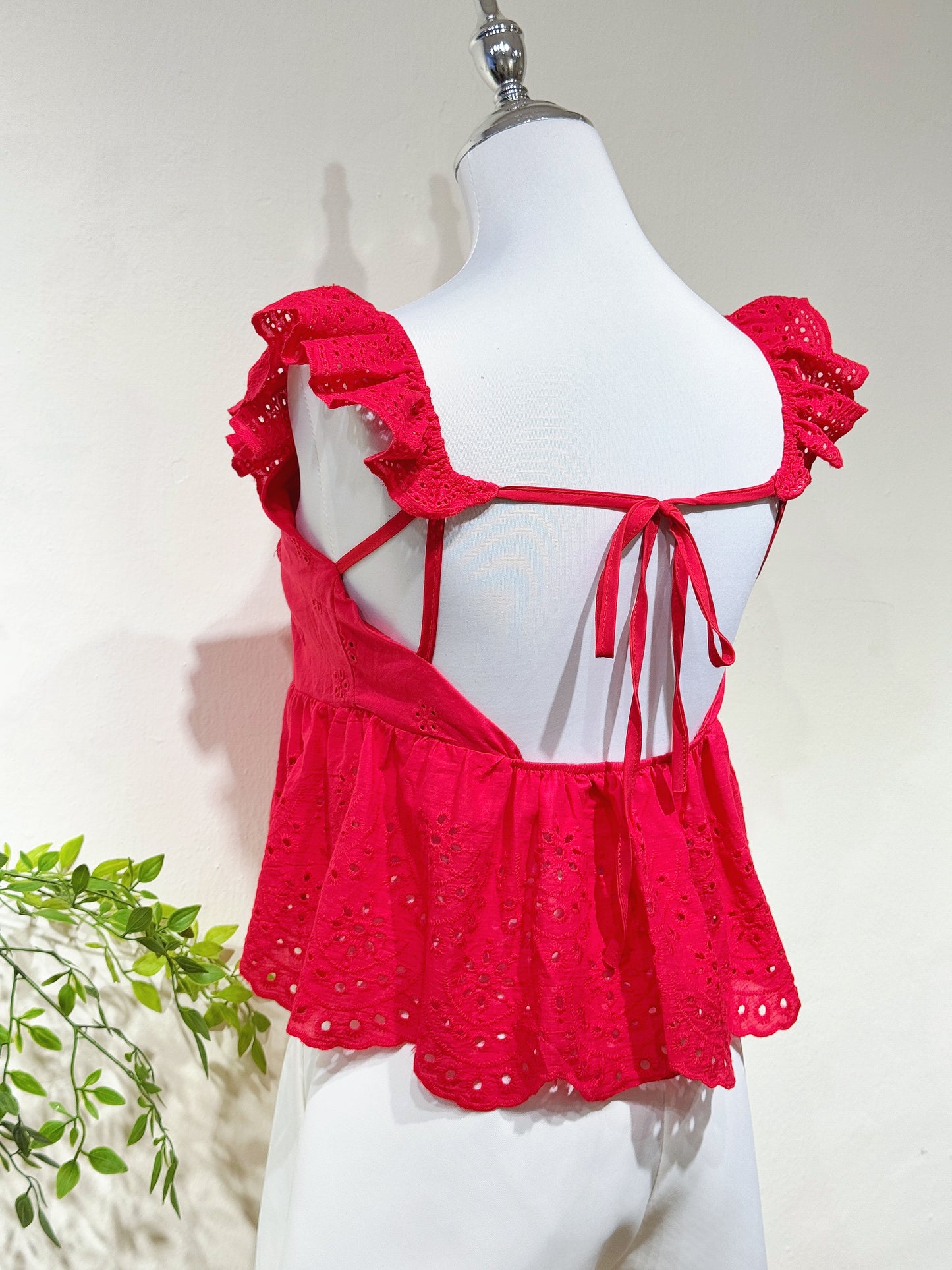 Cotton Lace Ruffle Back-Tie Cami