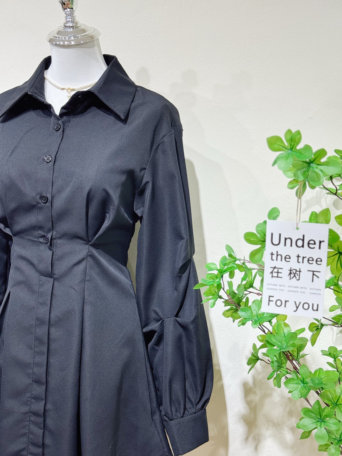 Black Fitted Long Sleeve Shirt Dress