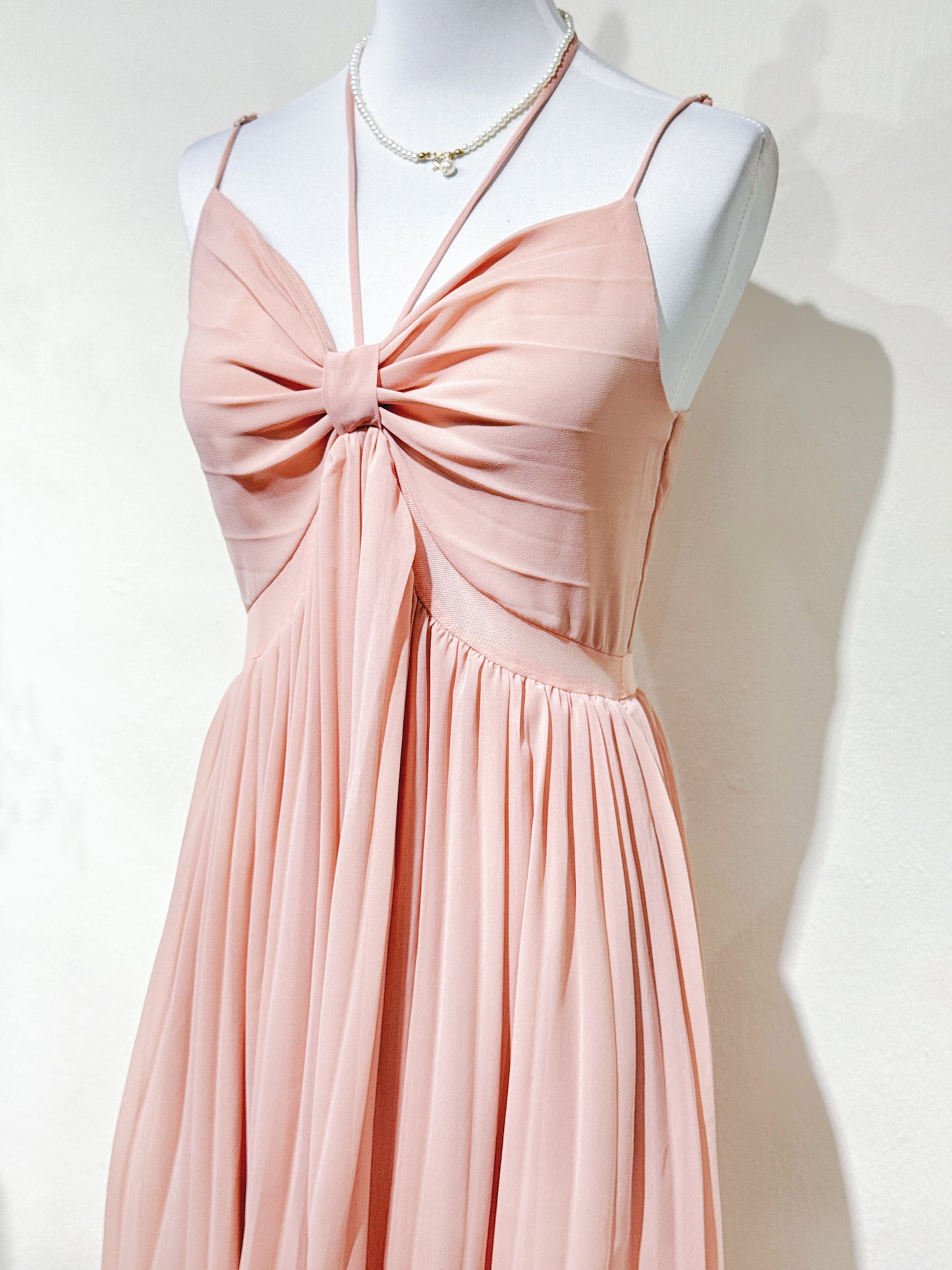 Halter V-Neck Pleated Chiffon Dress