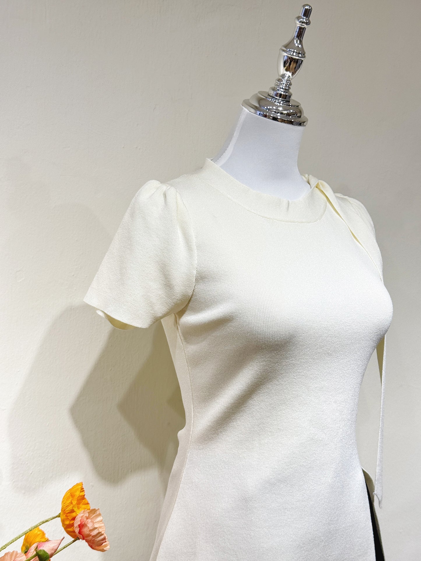 Beige Knit Slit Top
