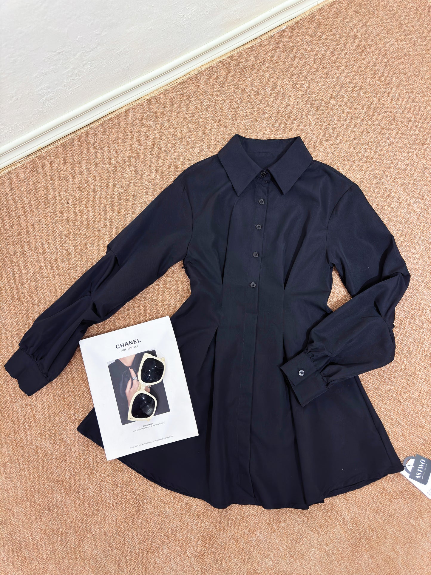 Black Fitted Long Sleeve Shirt Dress