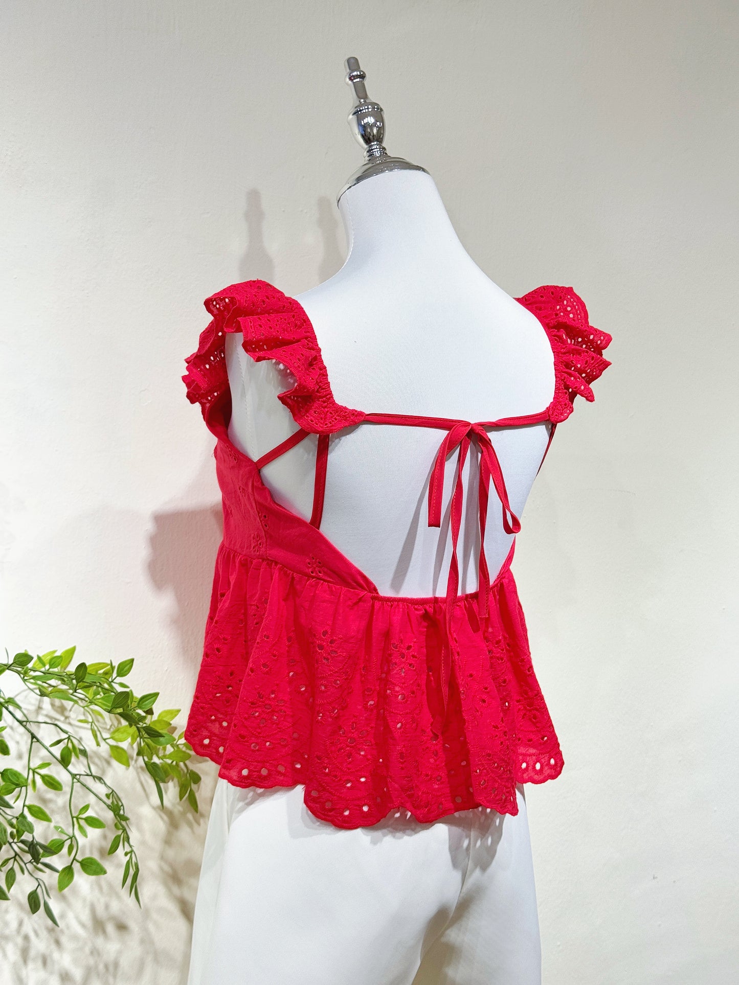 Cotton Lace Ruffle Back-Tie Cami