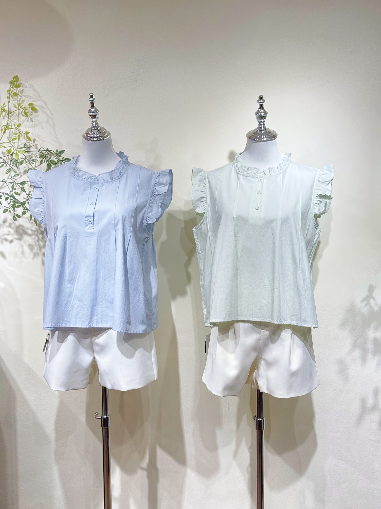 Linen Cotton Ruffle Sleeve Top