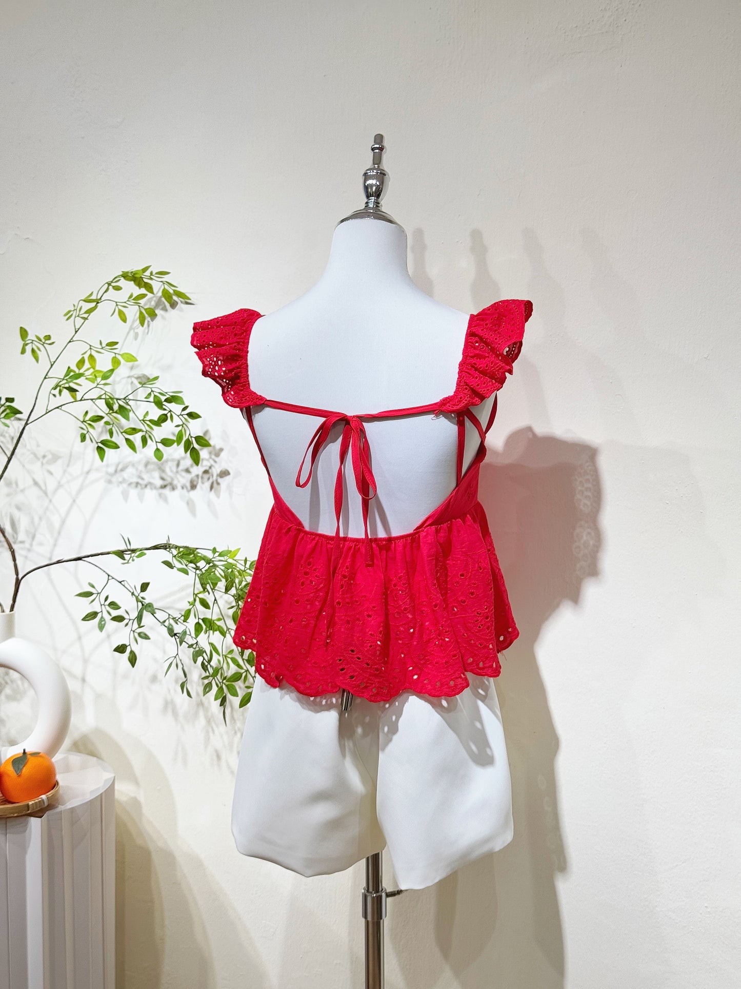 Cotton Lace Ruffle Back-Tie Cami