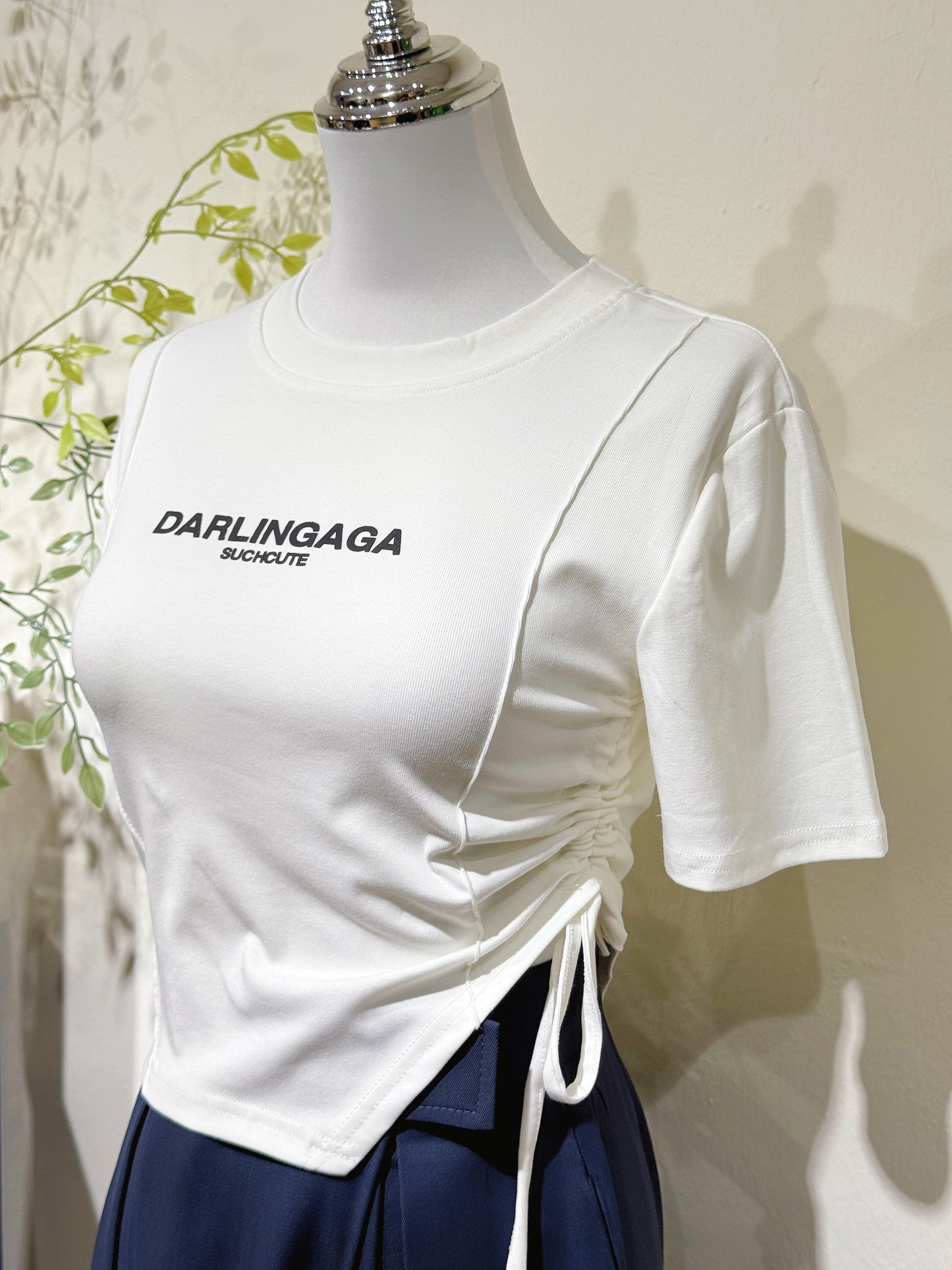 Drawstring Letter Crop Tee