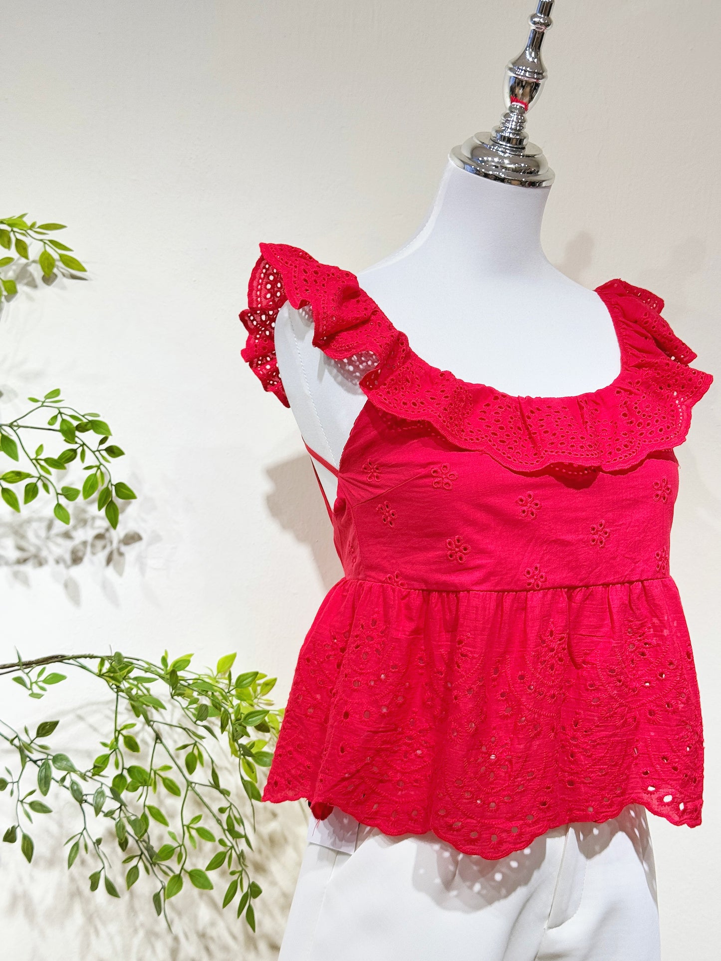 Cotton Lace Ruffle Back-Tie Cami