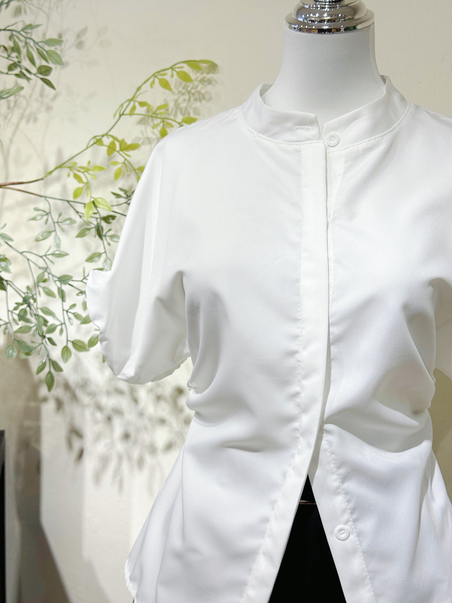 Waist-Tie Stand Collar Shirt
