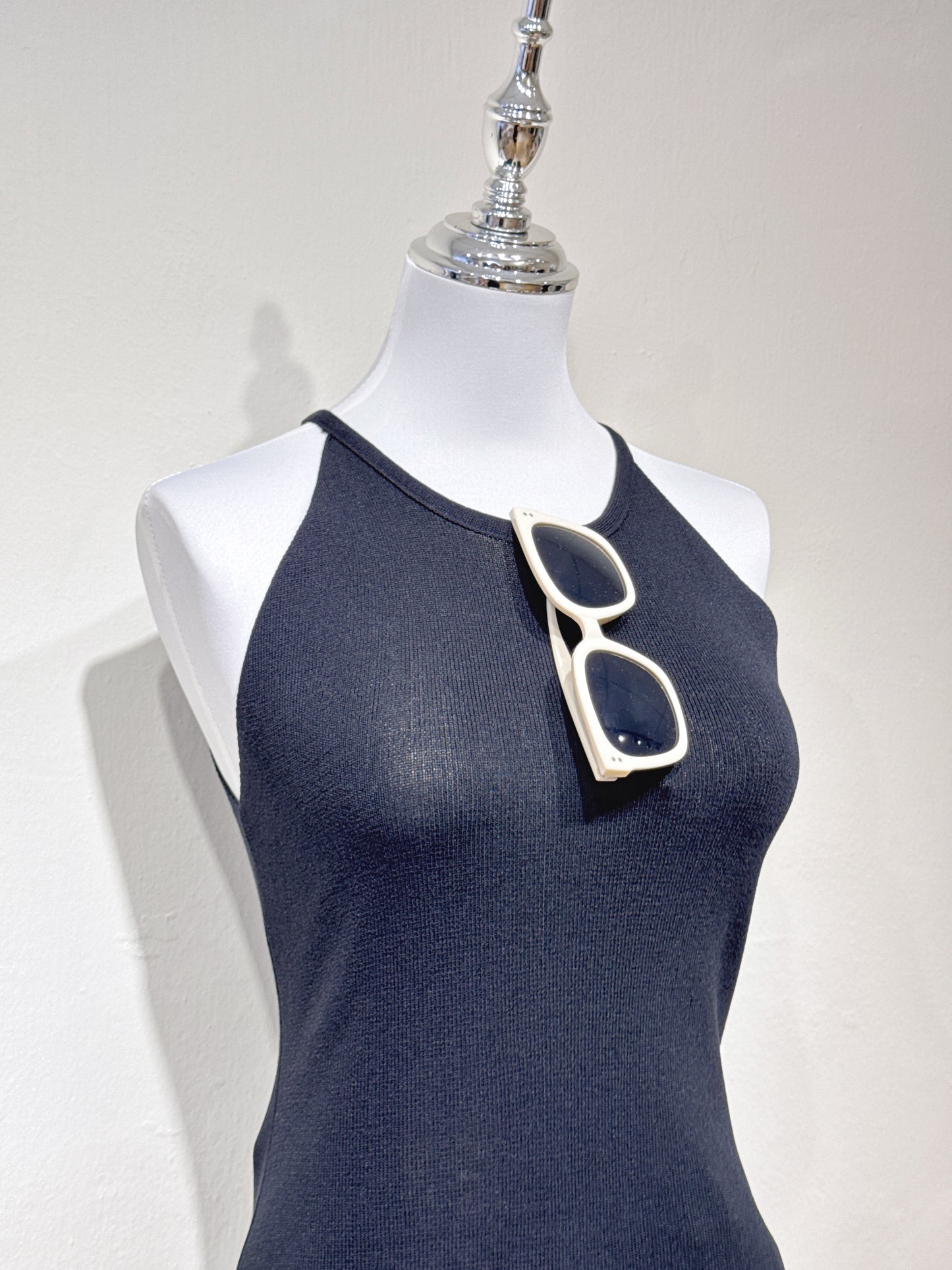 Black Halter Slim-Fit Knit Top