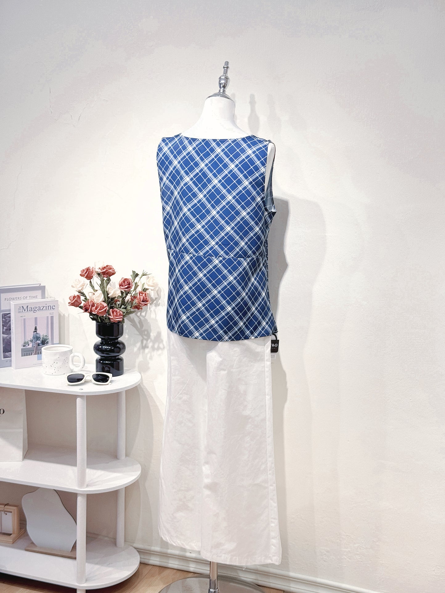 Vintage Navy Check Sleeveless Top