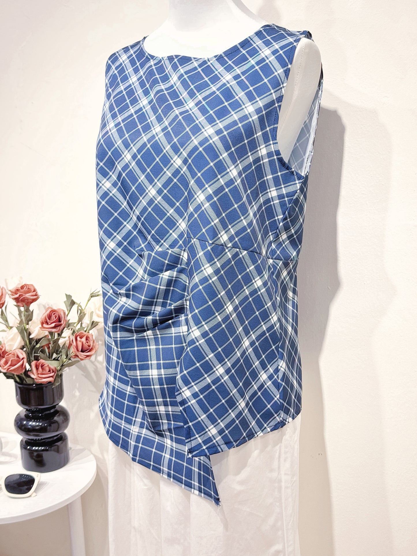 Vintage Navy Check Sleeveless Top
