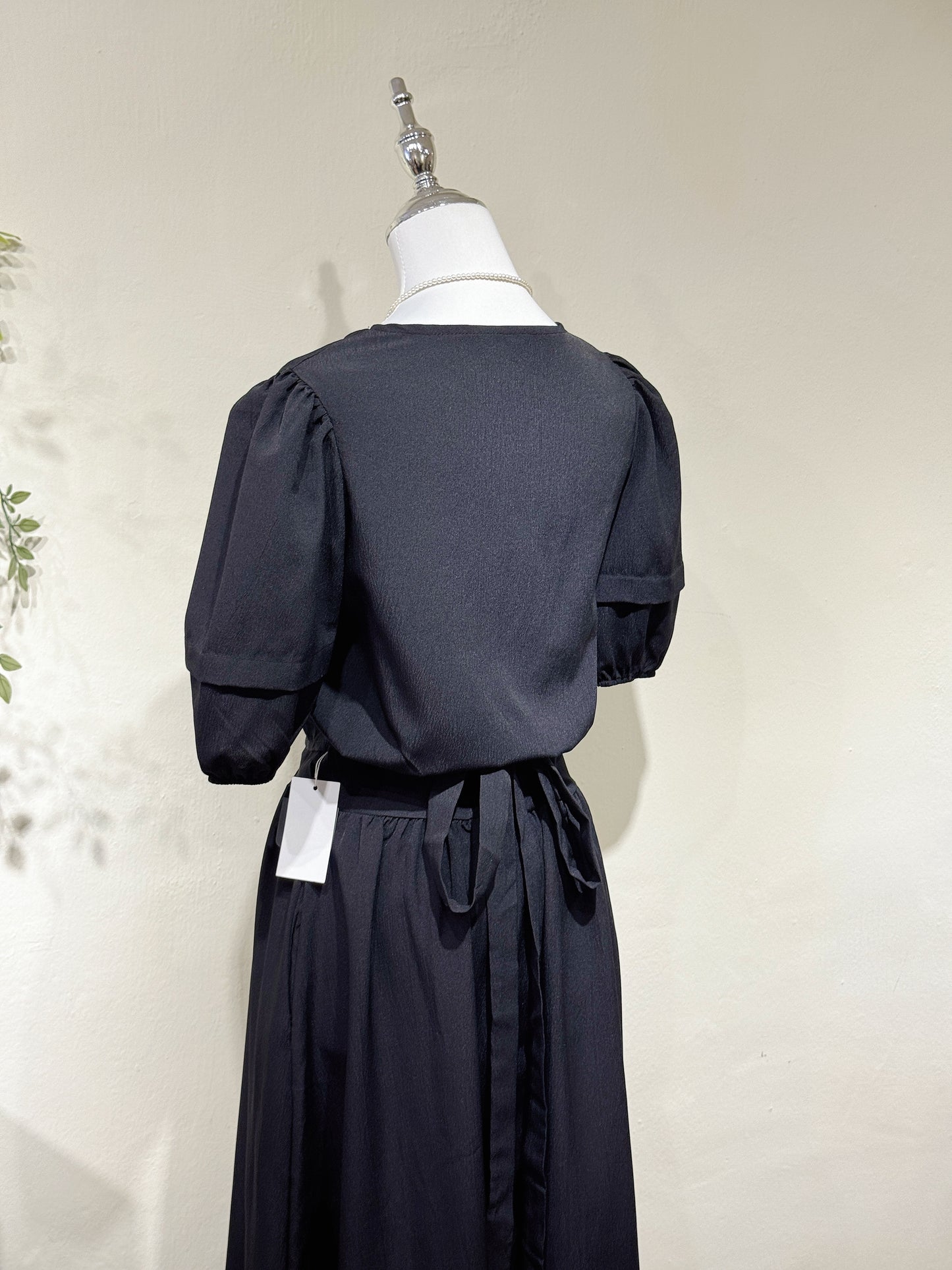 Black Puff Sleeve Two-Piece Dress Set