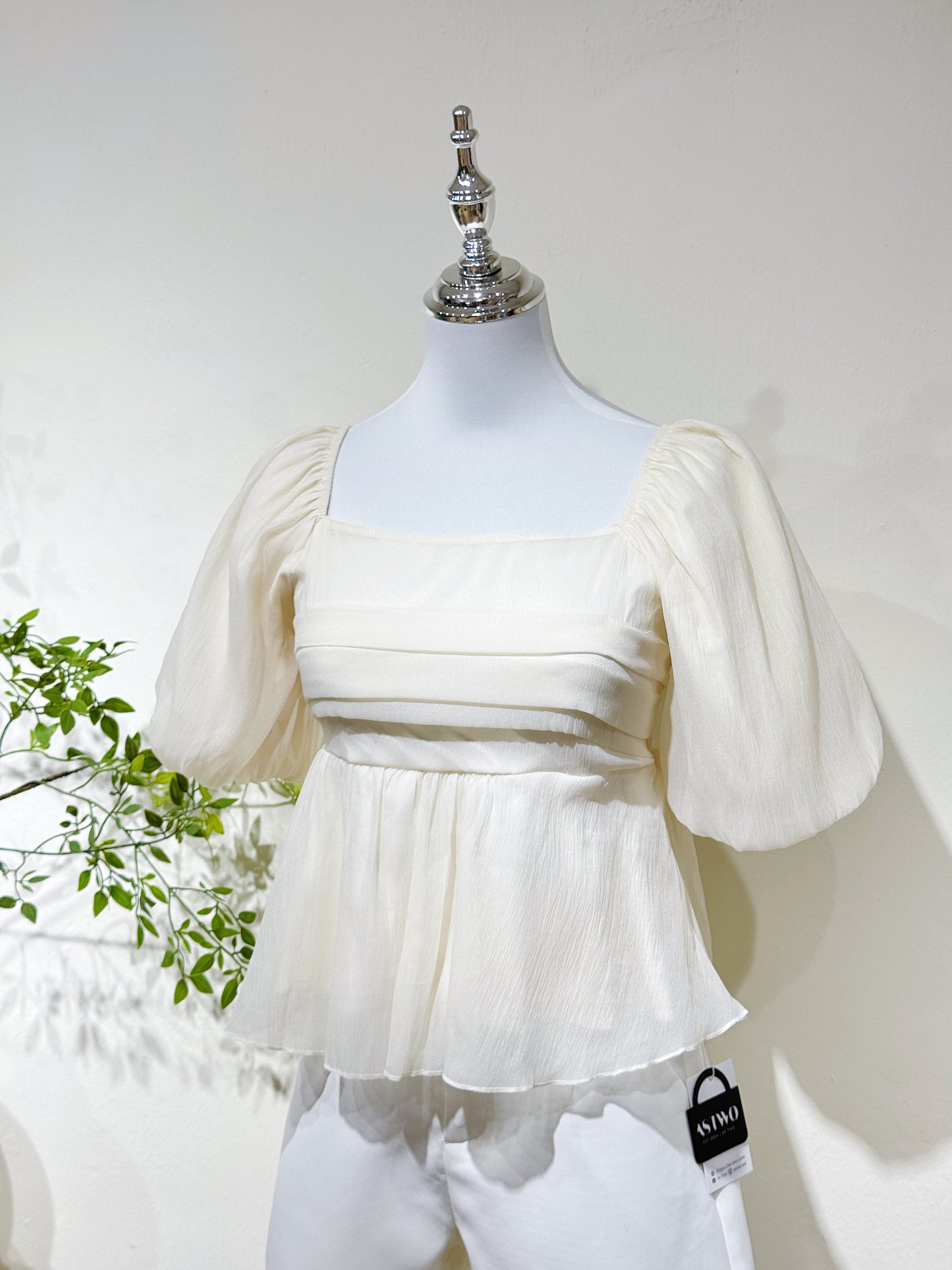 Beige Chiffon Puff Sleeve Top