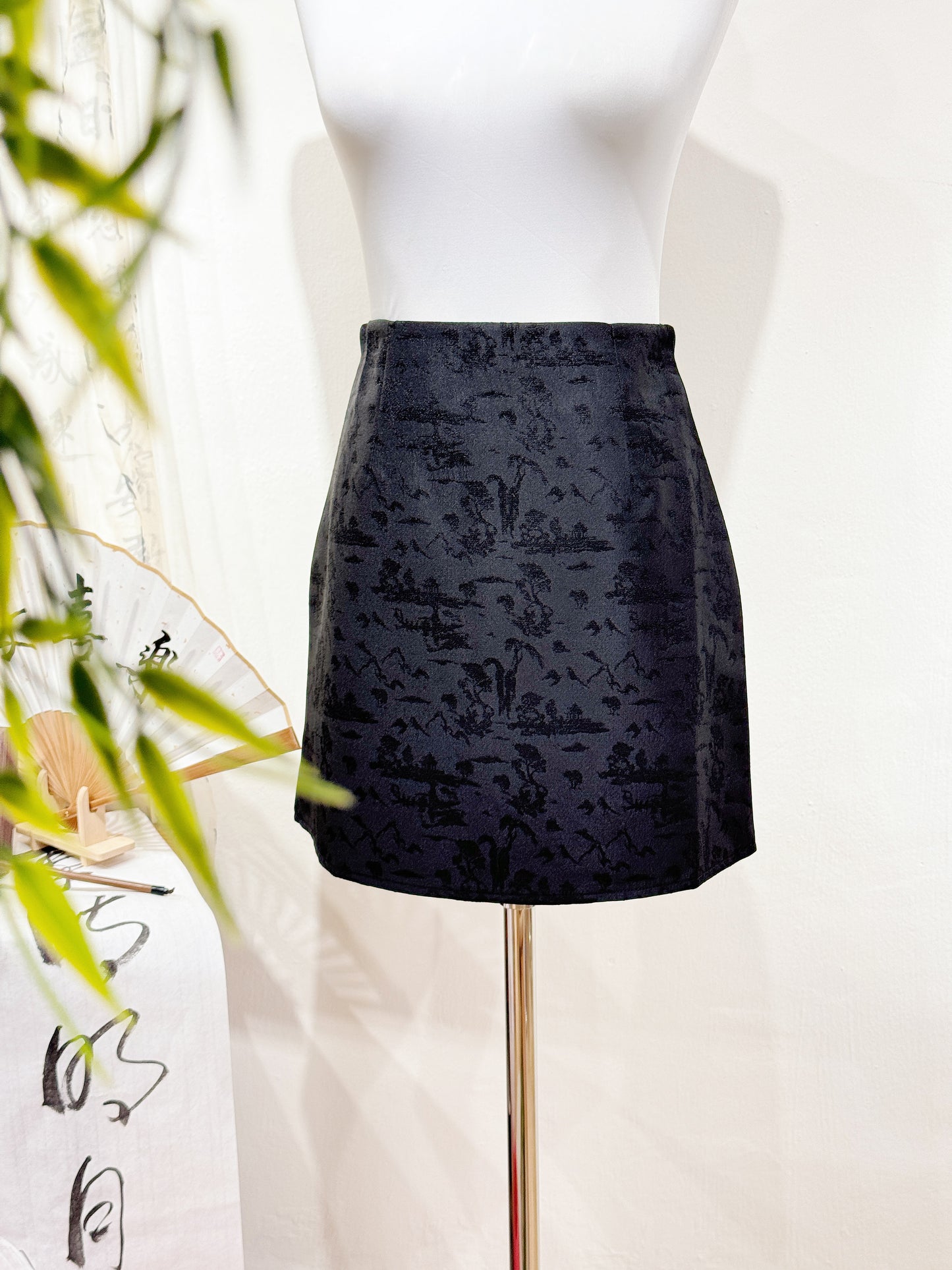 Black Jacquard A-Line Skirt