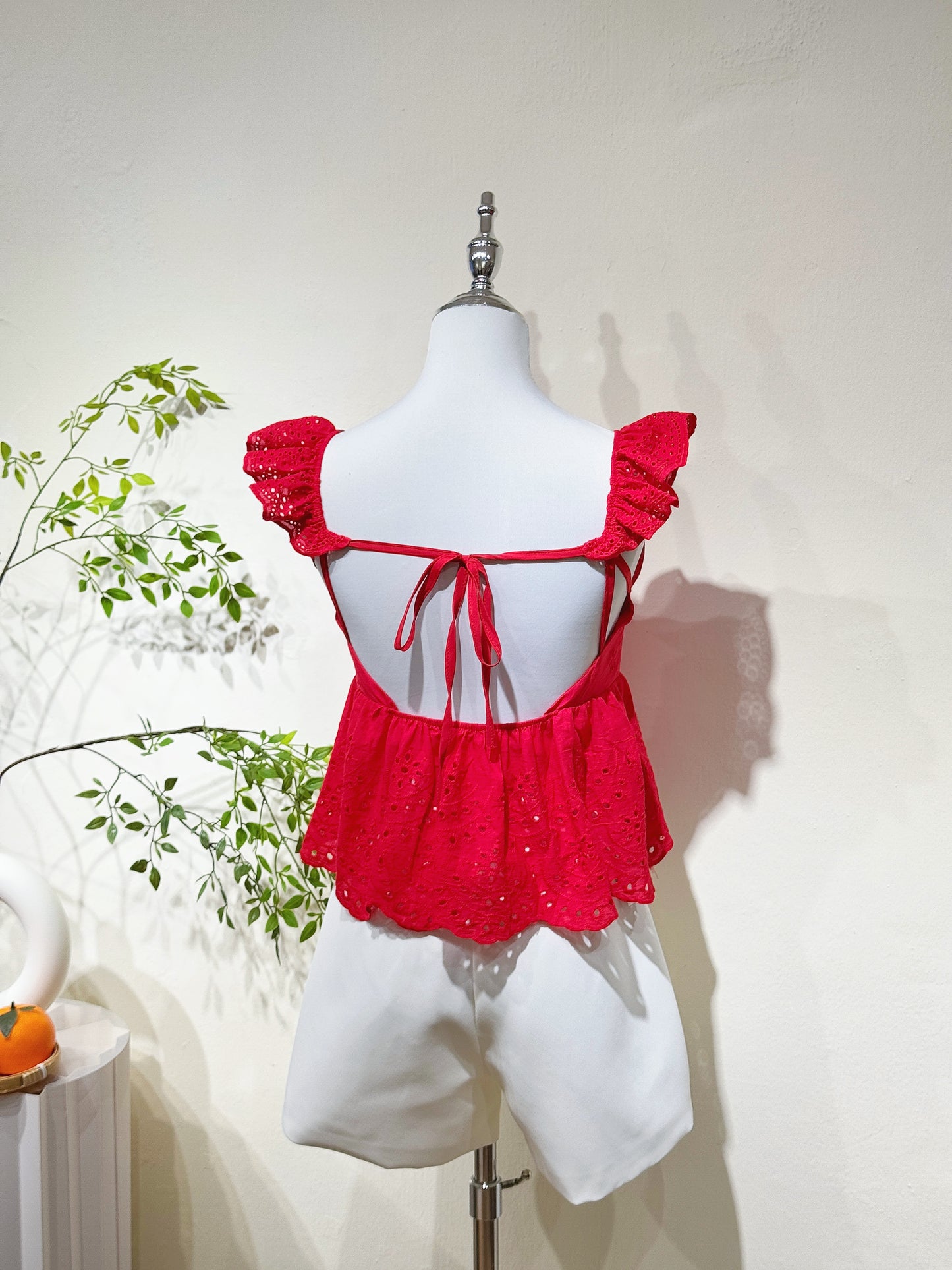 Cotton Lace Ruffle Back-Tie Cami