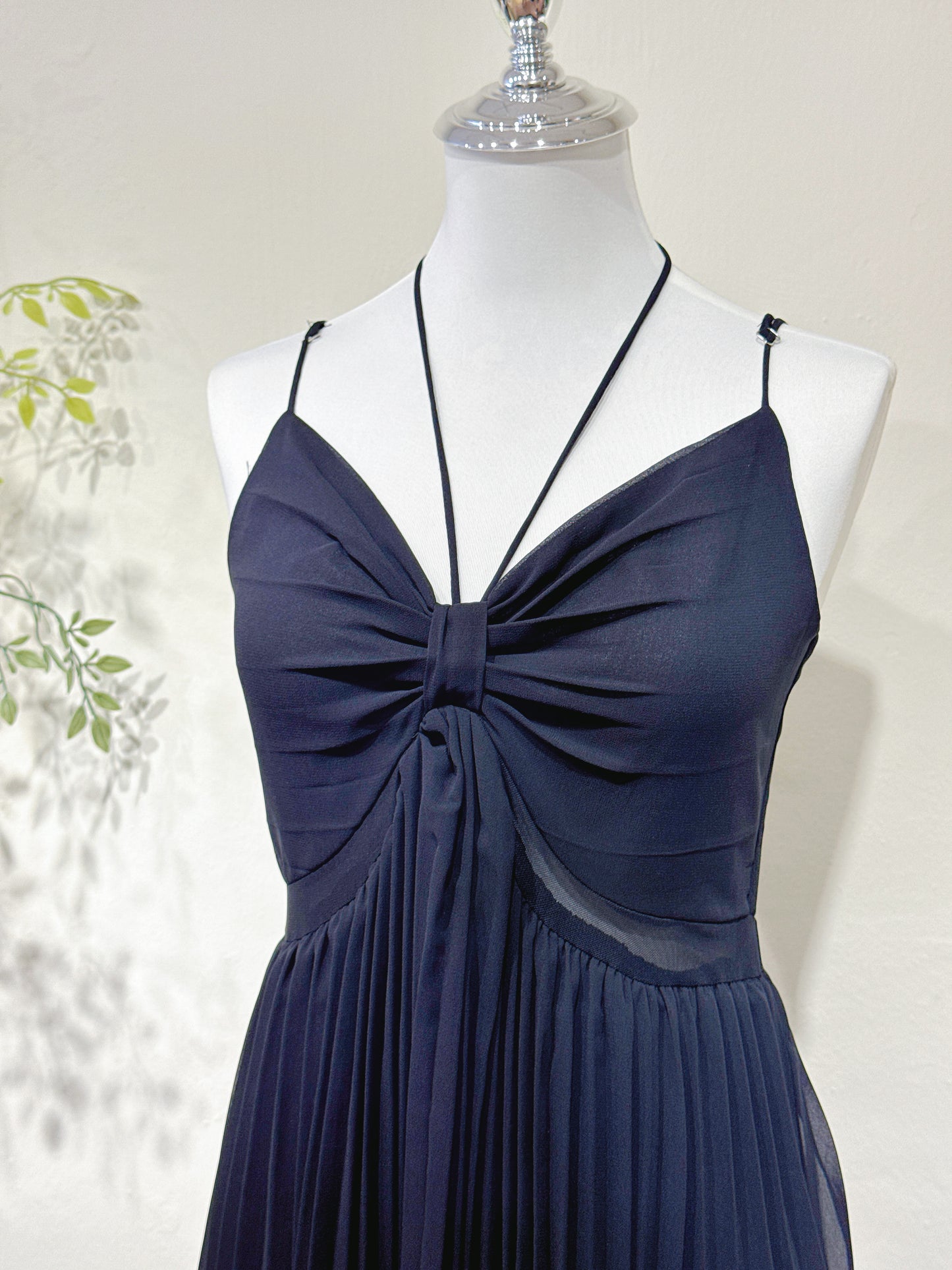 Halter V-Neck Pleated Chiffon Dress