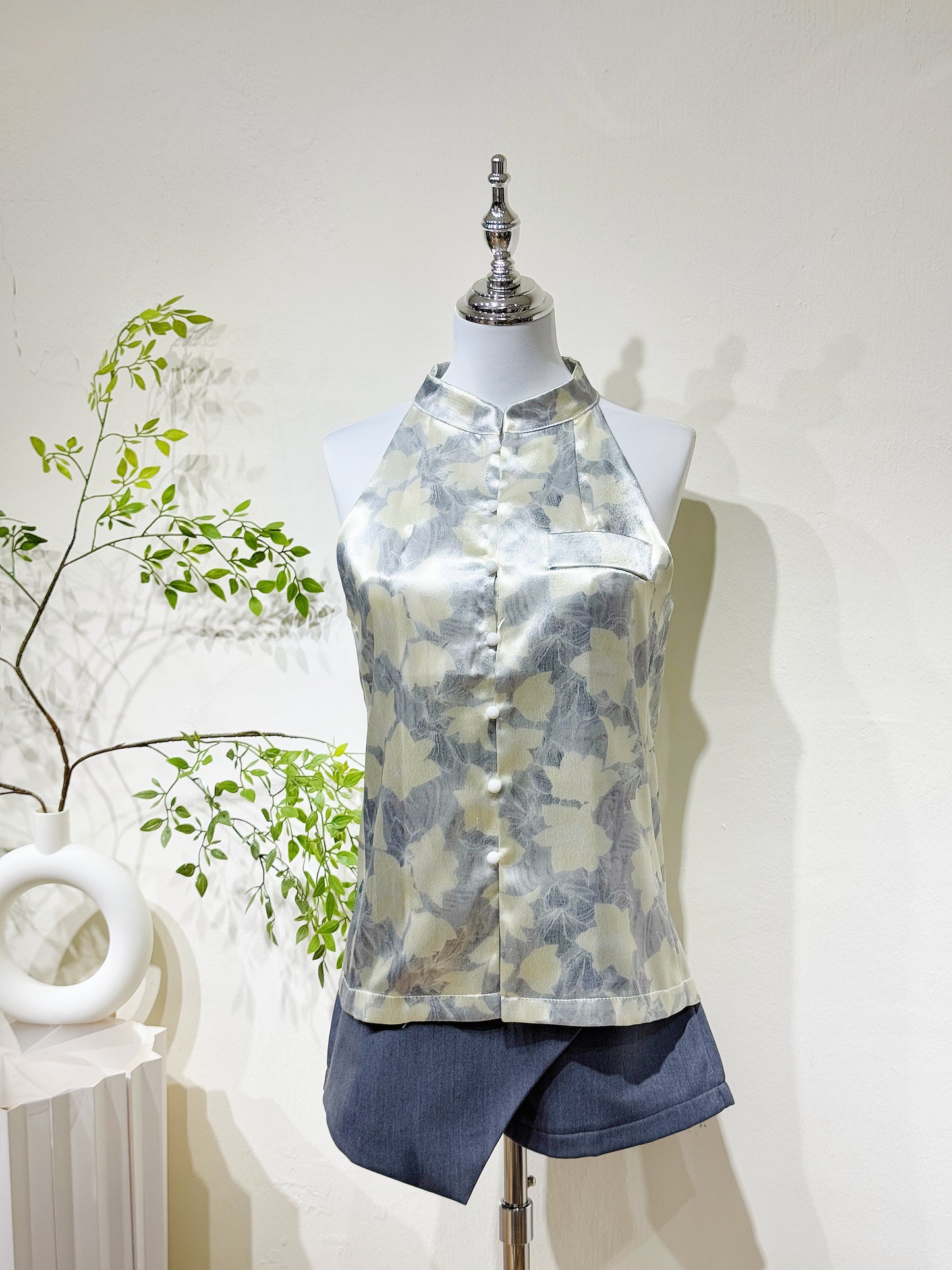 Silk & Printed Flora Halter Top