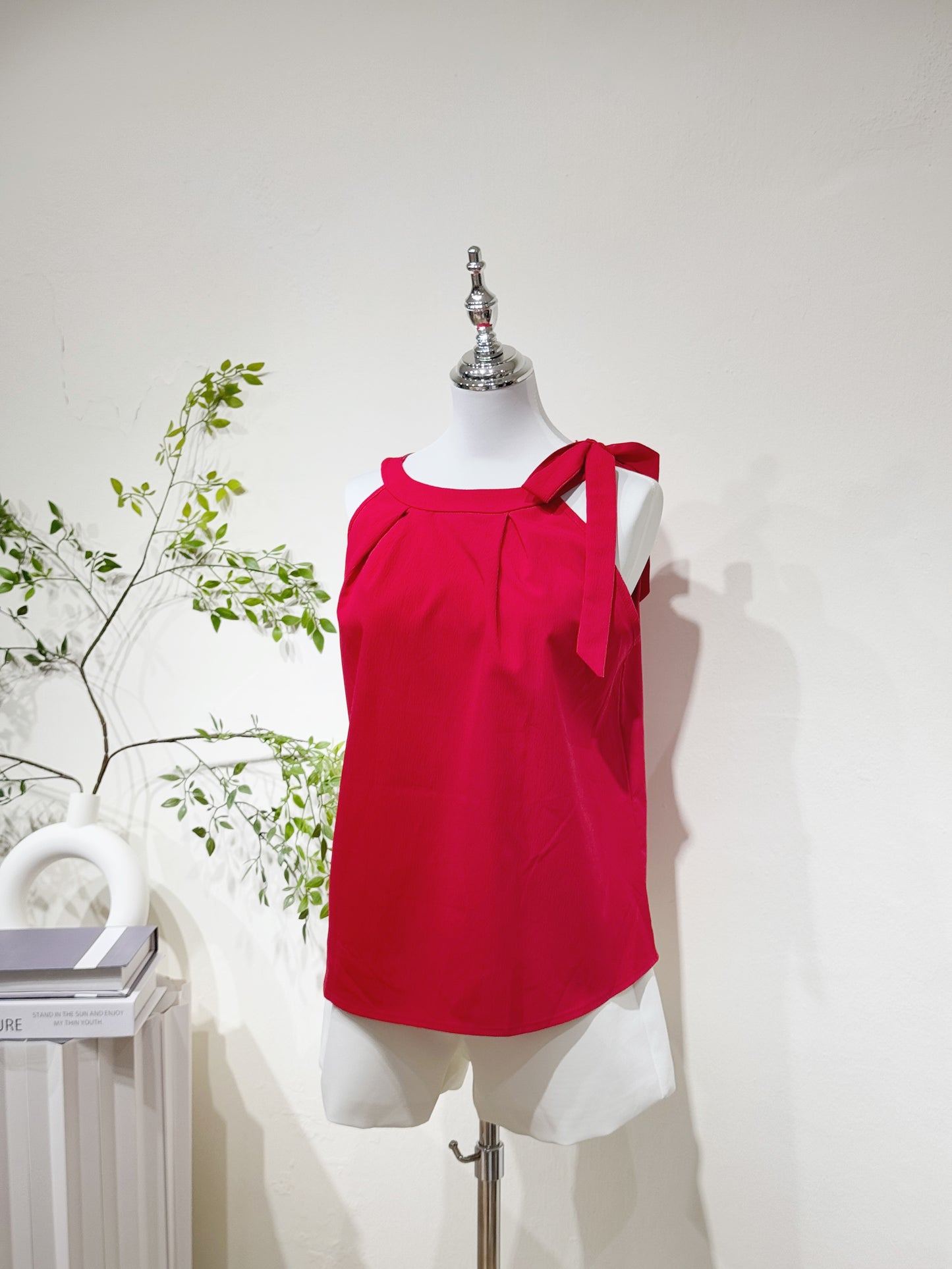 Halter Shoulder Strap Red Blouse