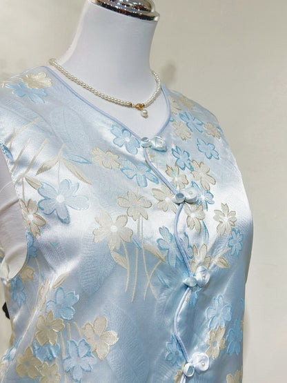 Floral Jacquard  Knot Sleeveless Vest