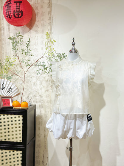 Elegant Chiffon Lace Knot Collar Top