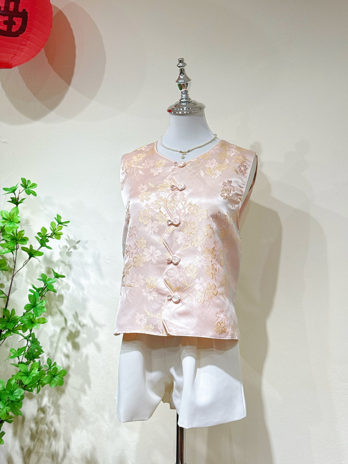 Floral Jacquard  Knot Sleeveless Vest