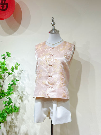 Floral Jacquard  Knot Sleeveless Vest